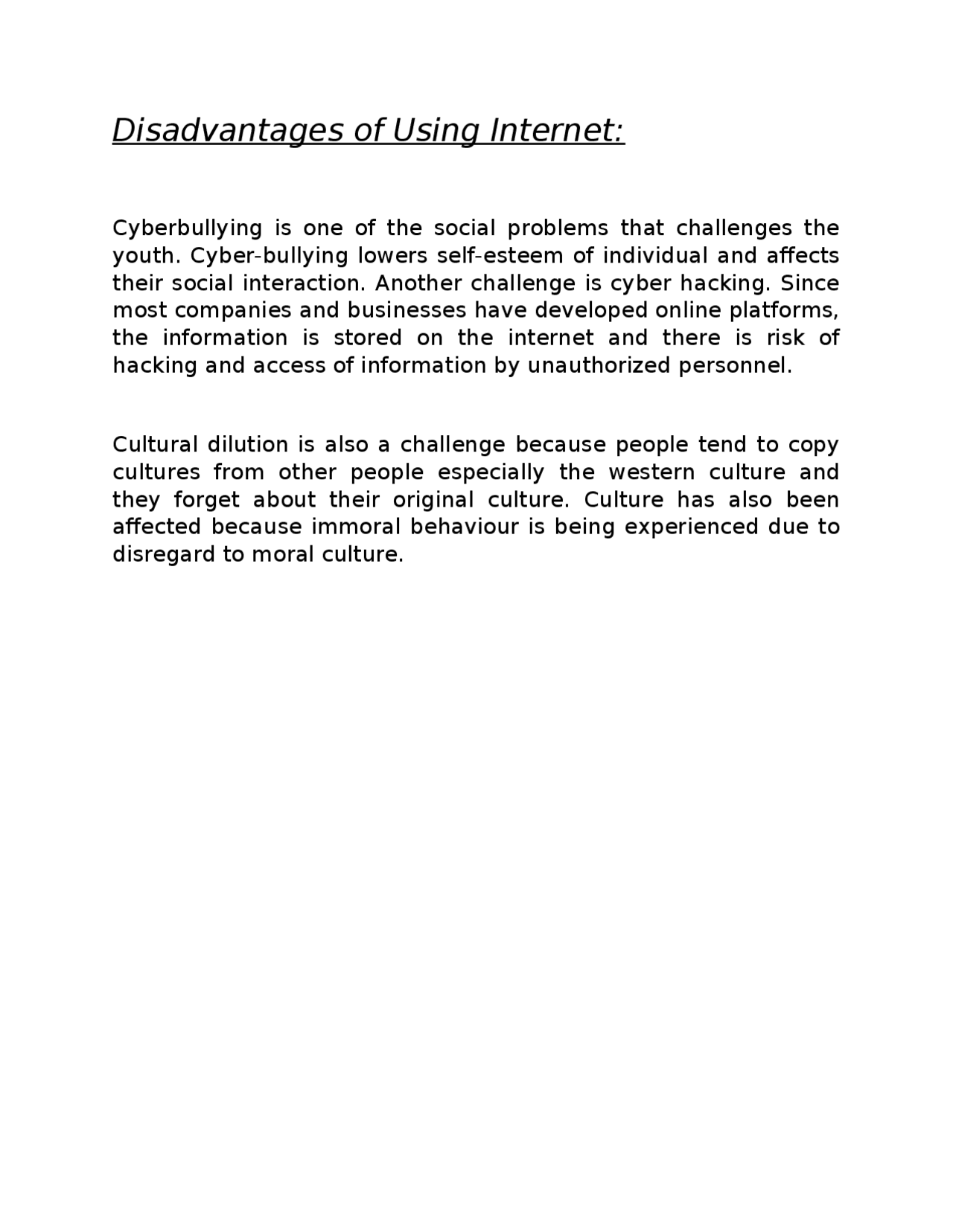 DISADVANTAGES OF USING INTERNET - Docsity