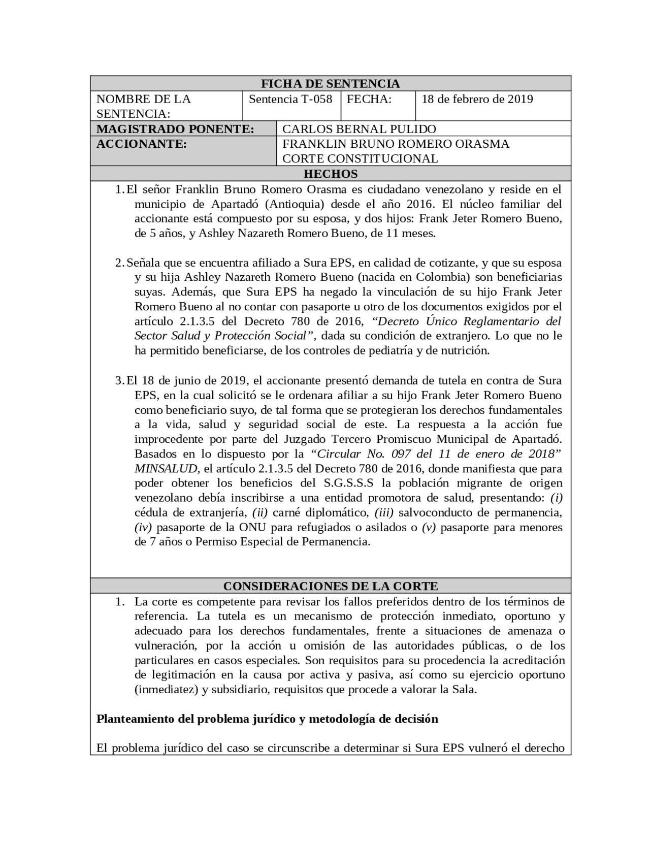Ficha ejemplo de sentencia | Ejercicios de Derecho Administrativo | Docsity