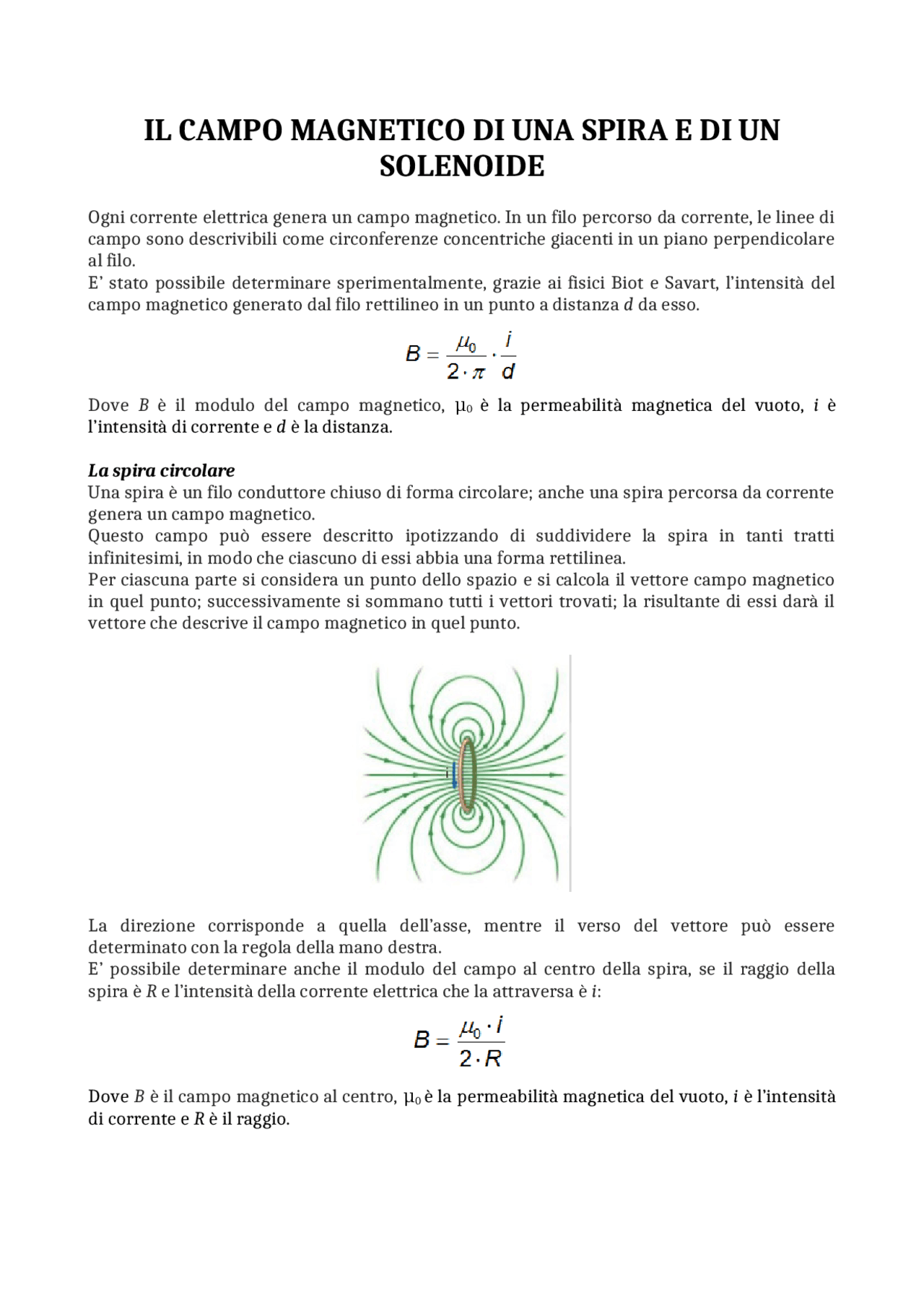 Il campo di una spira e di un solenoide Docsity Il campo di una spira e di un solenoide Docsity