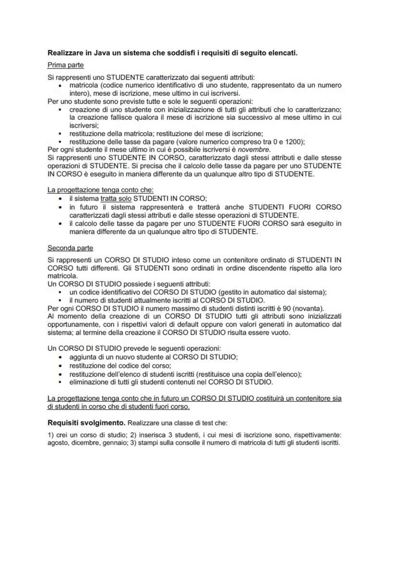 Java Compito Esempio traccia java | Esercizi di Programmazione Java | Docsity