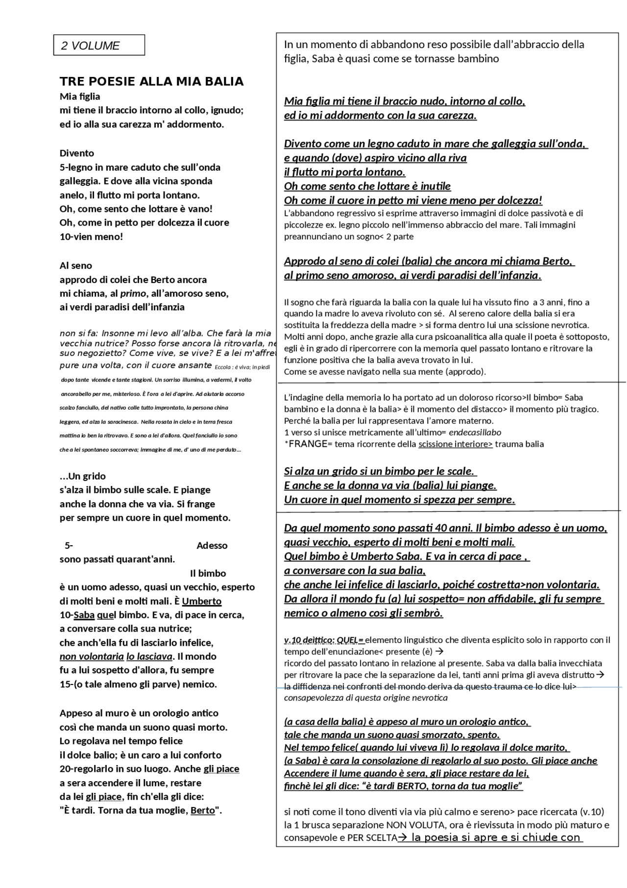 Tre poesie alla mia balia di Saba Appunti di Letteratura Docsity