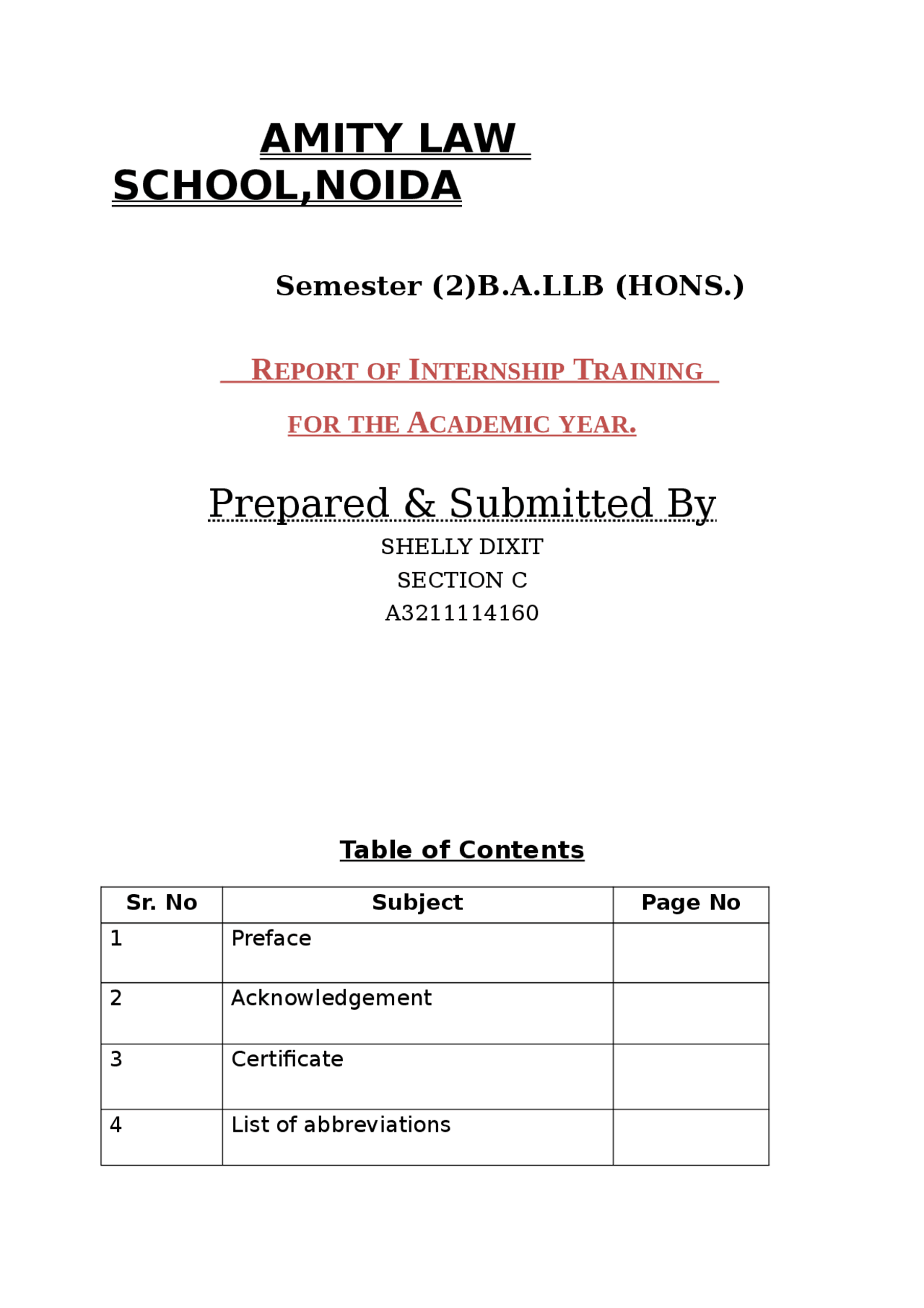 Internship report of llb program | Assignments Business Ethics | Docsity