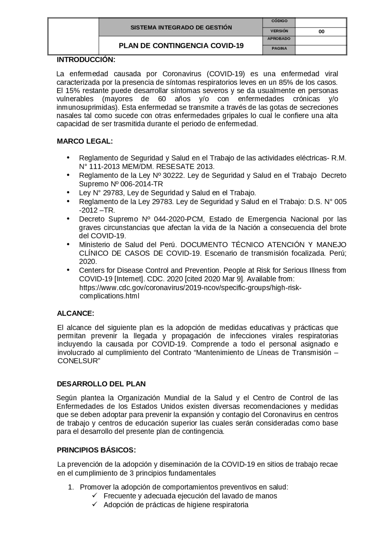 PLAN DE CONTINGENCIA EN CASO DE COVID 19 - Docsity