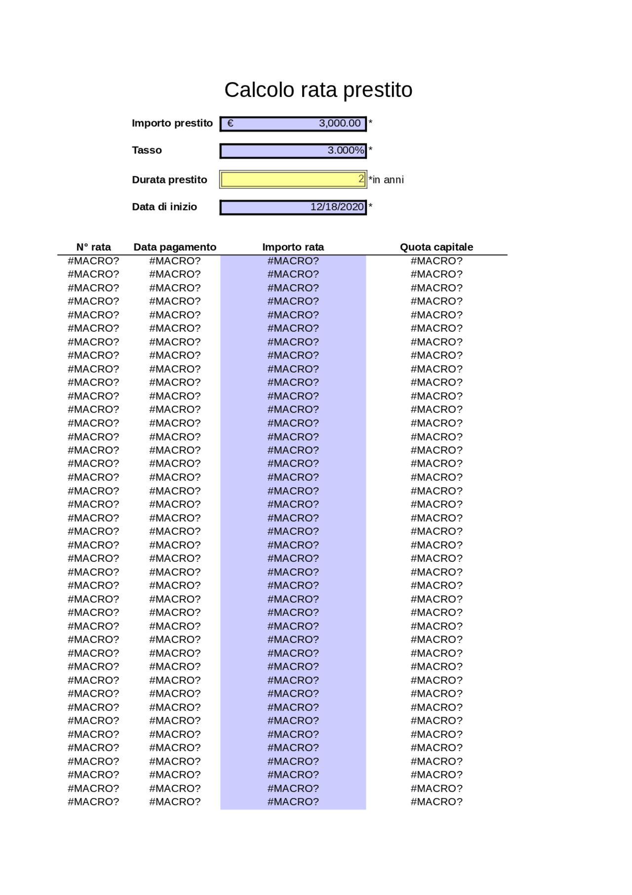 Calcolo rata prestito - Docsity