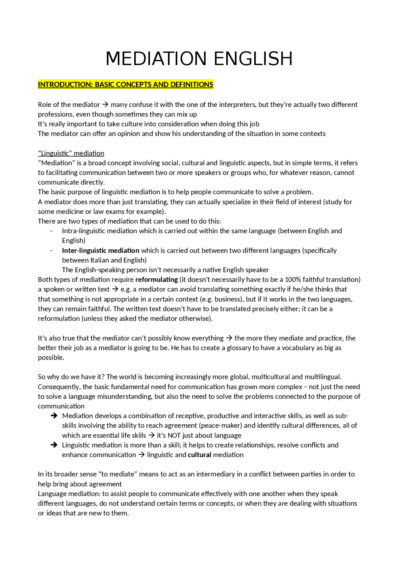 Mediation Text Example Mediation English (LM) - Docsity