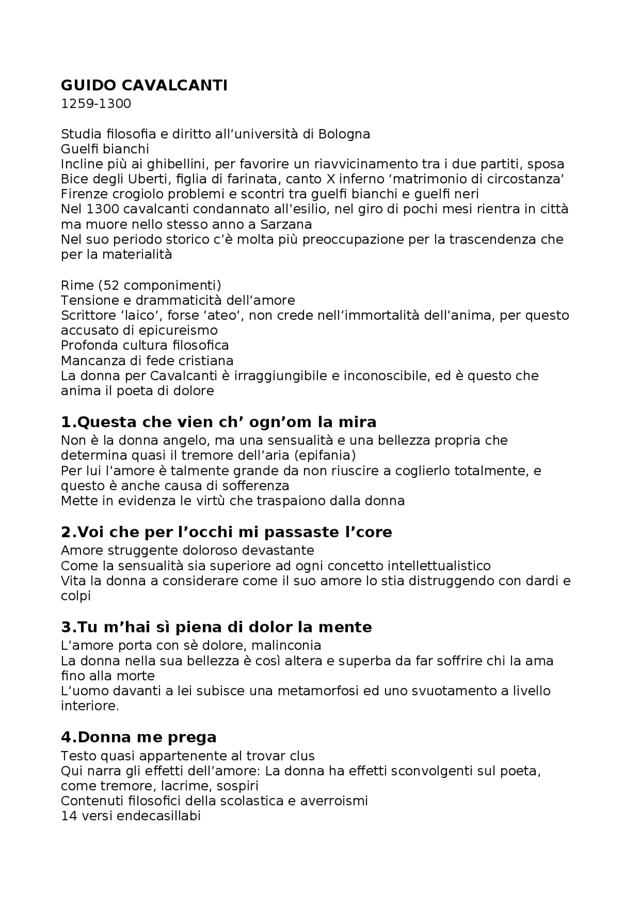 GUIDO CAVALCANTI in breve Docsity