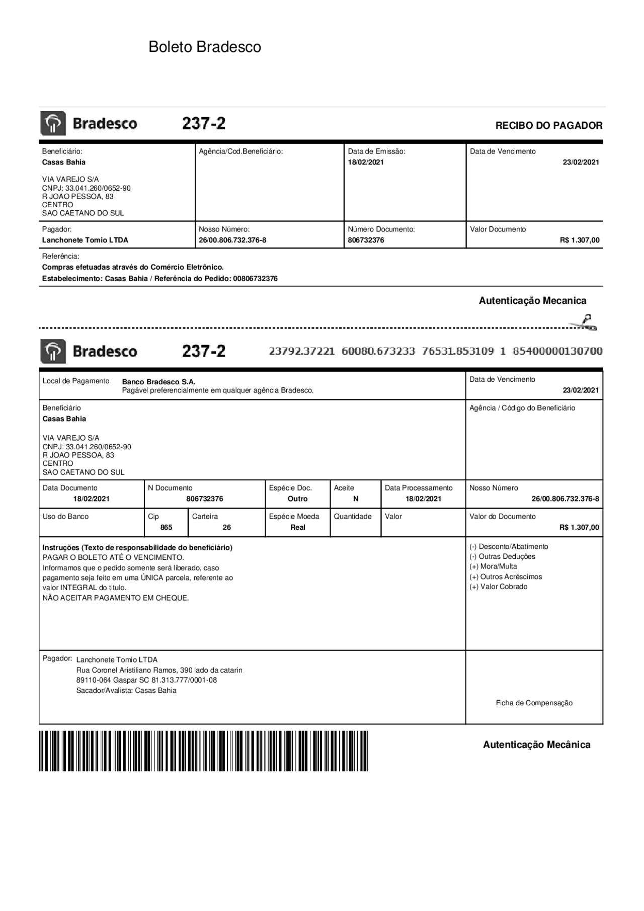 Boleto de compra inútil - Docsity