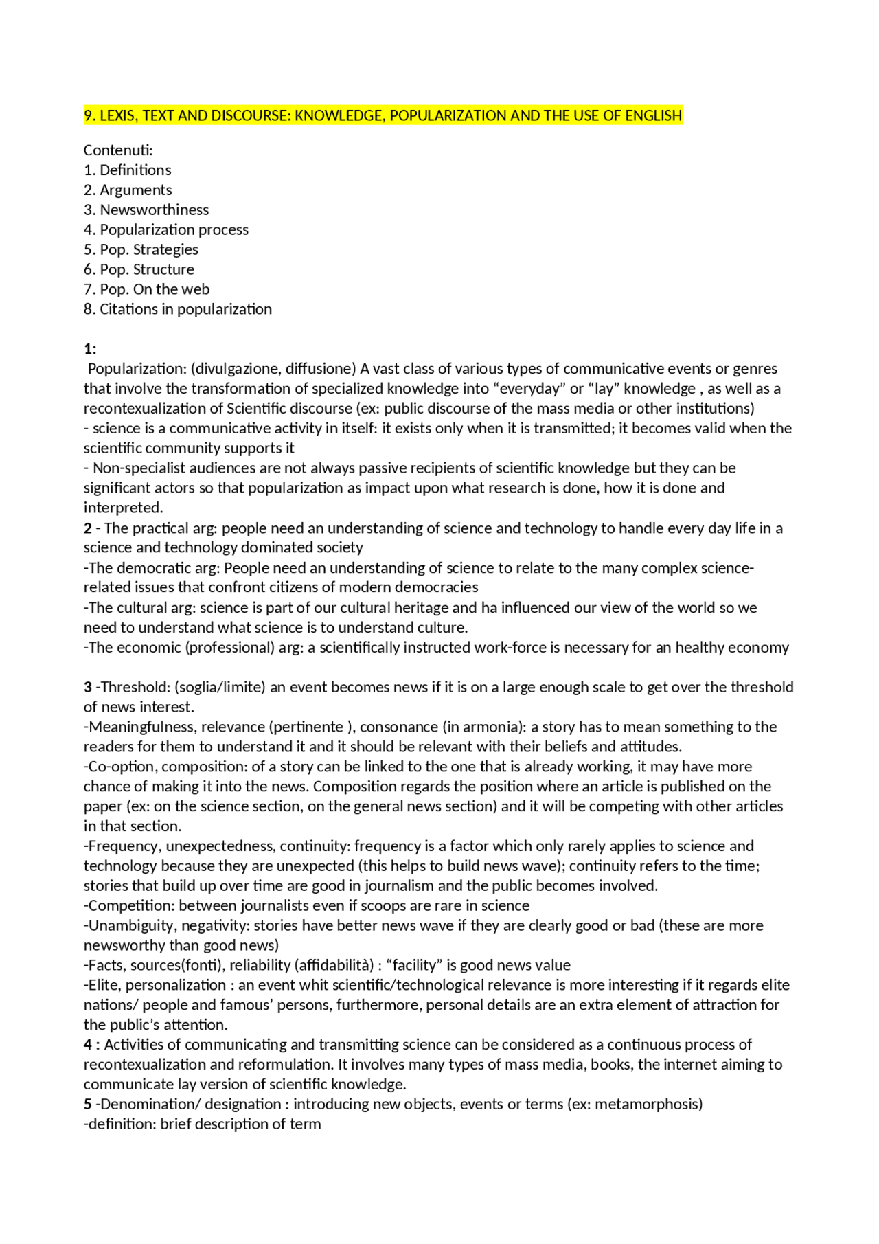 Popularization: strategie e obiettivi - Docsity