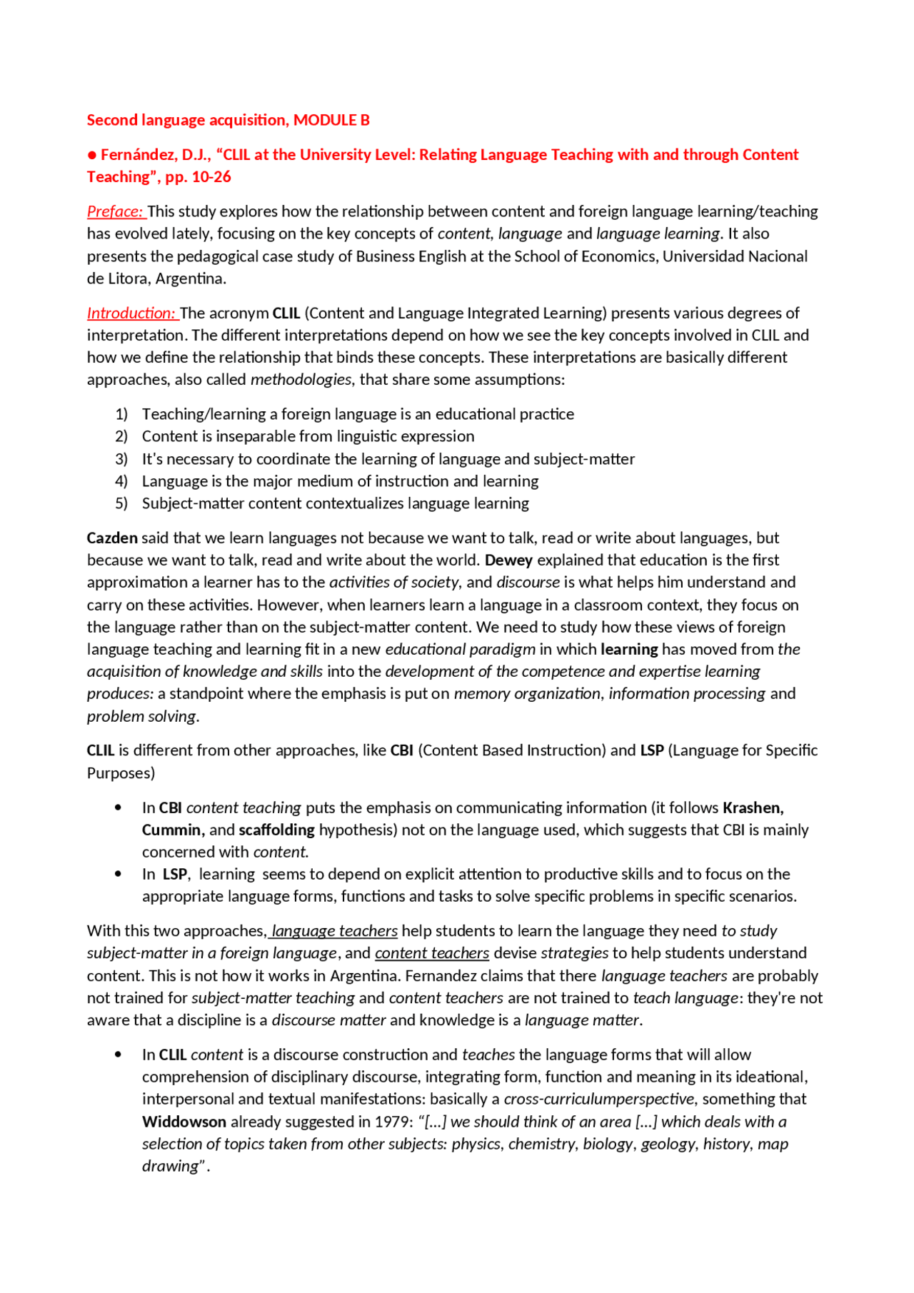 Second Language Acquisition Synthesis MODULE B | Sintesi del corso di ...