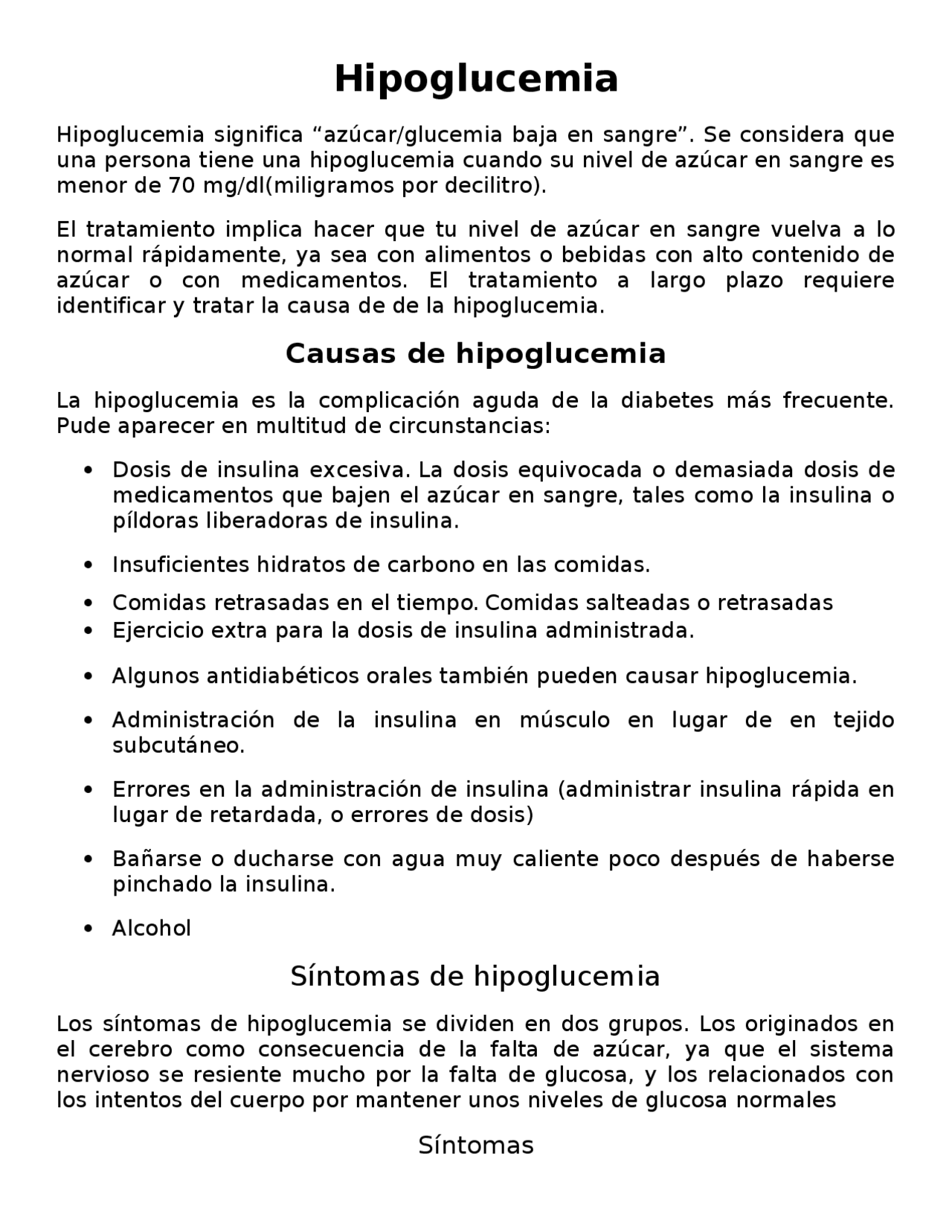 Hipoglucemia en niños y adolescentes. - Docsity