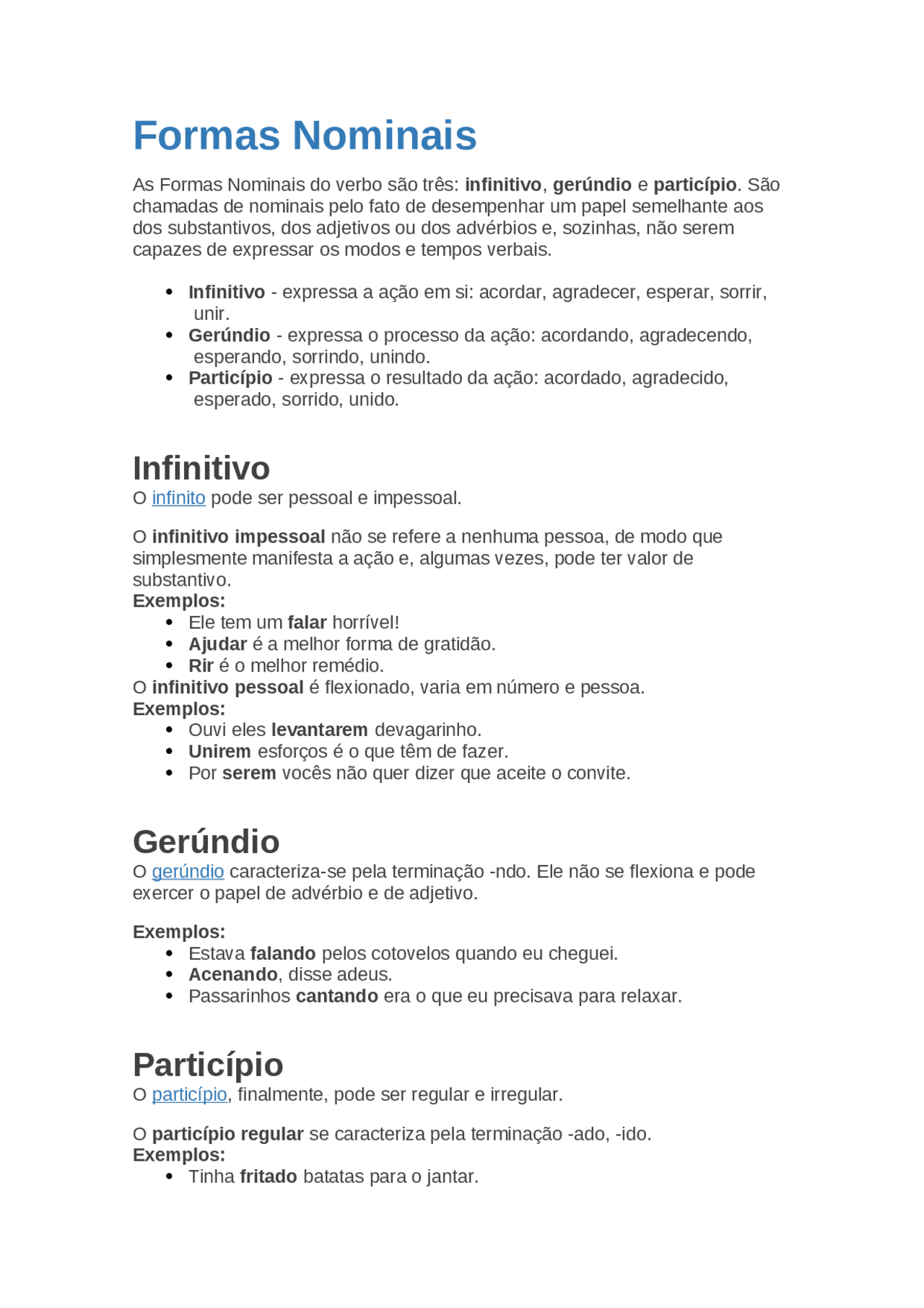 Formas nominais dos verbos - Docsity
