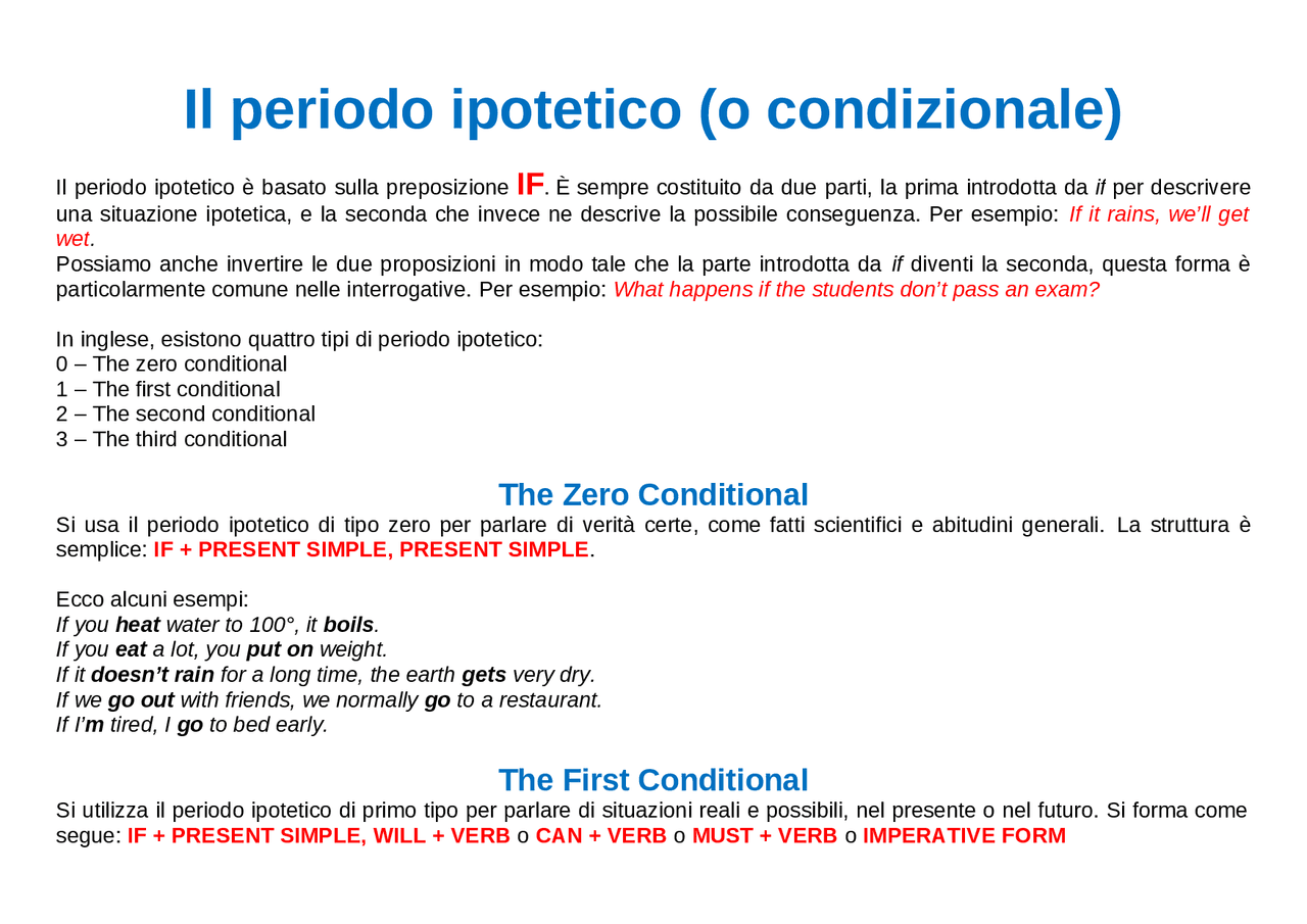 Il periodo ipotetico | Appunti di Inglese | Docsity