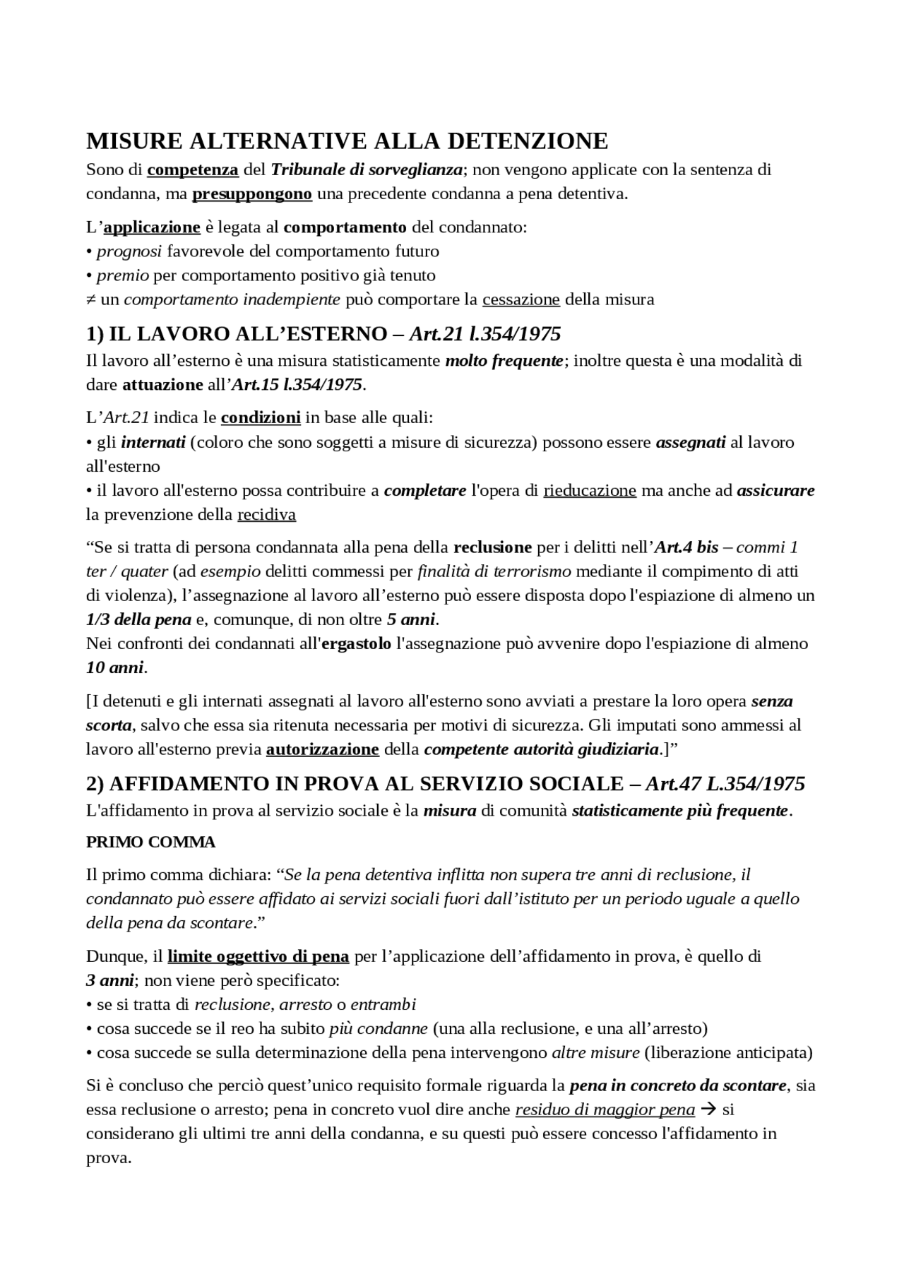 Misure alternative alla detenzione Docsity