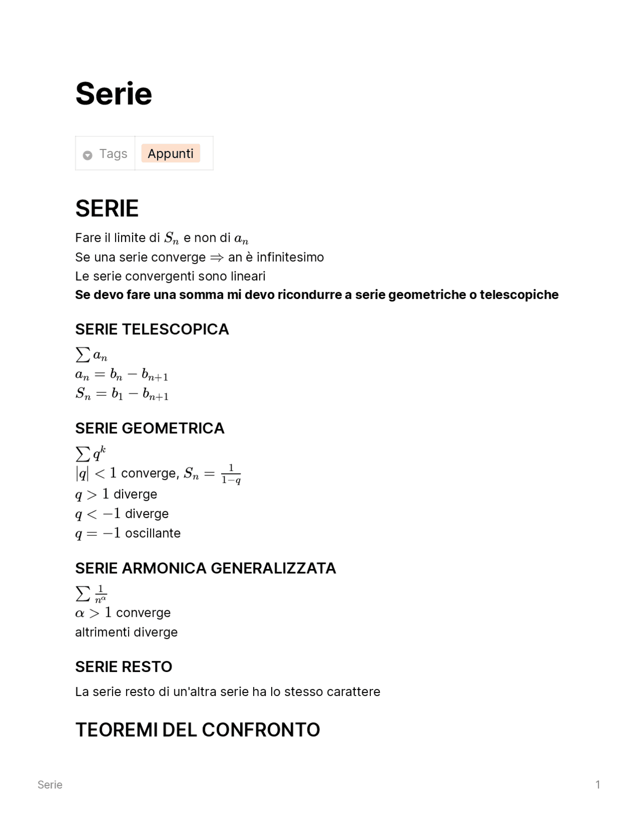 Serie Numeriche E Teoremi Del Confronto Docsity