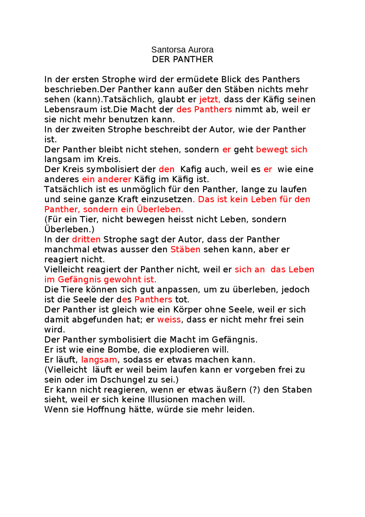 Der Panther Rilke Interpretation Der Panther- Reiner Maria Rilke - Docsity