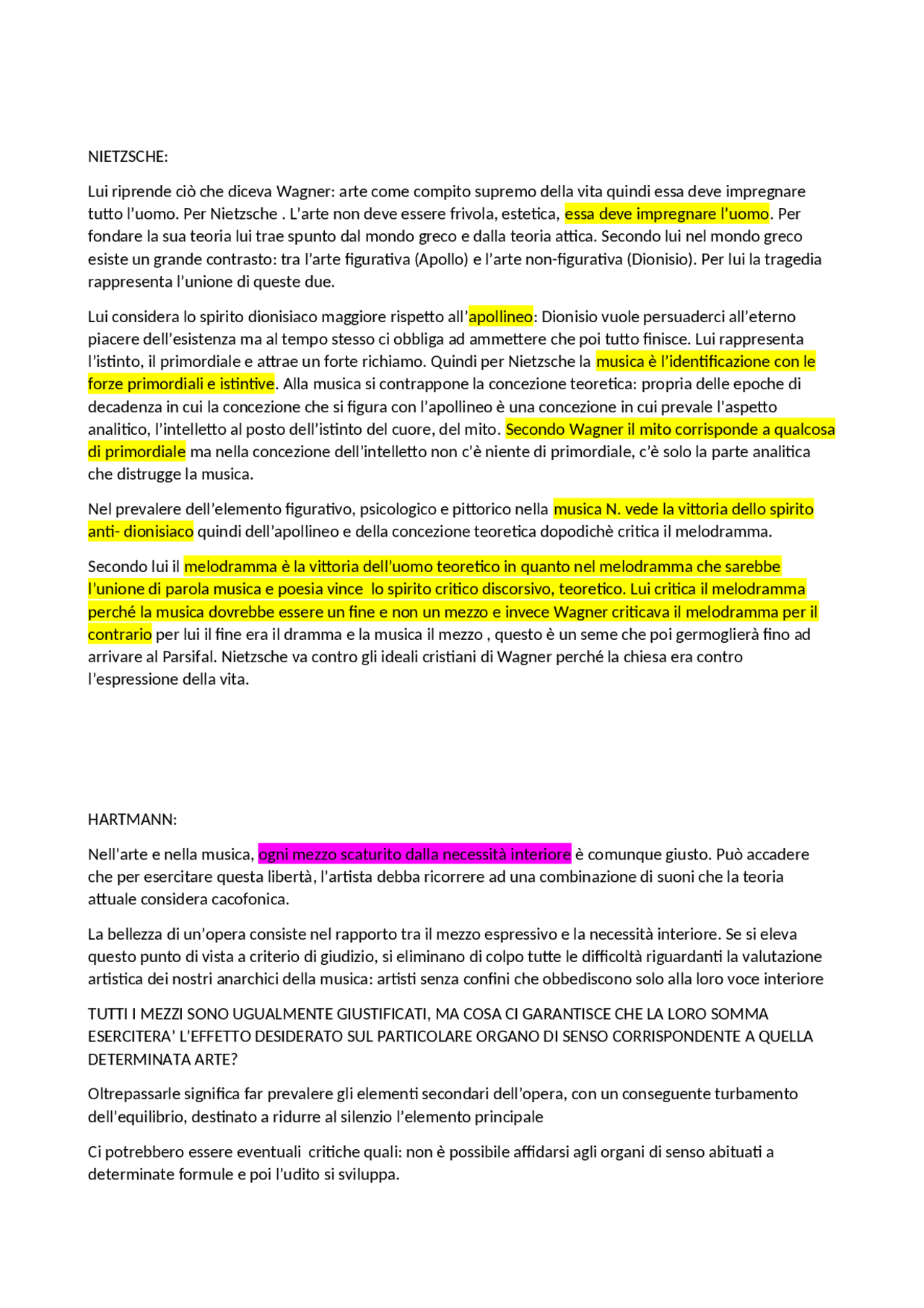 Riassunto Nietzsche, Hartmann; Cage, Adorno Docsity