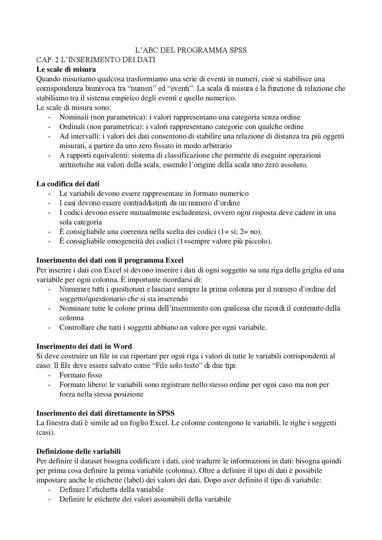 Spss Abc L'abc del programma spss riassunto - Docsity
