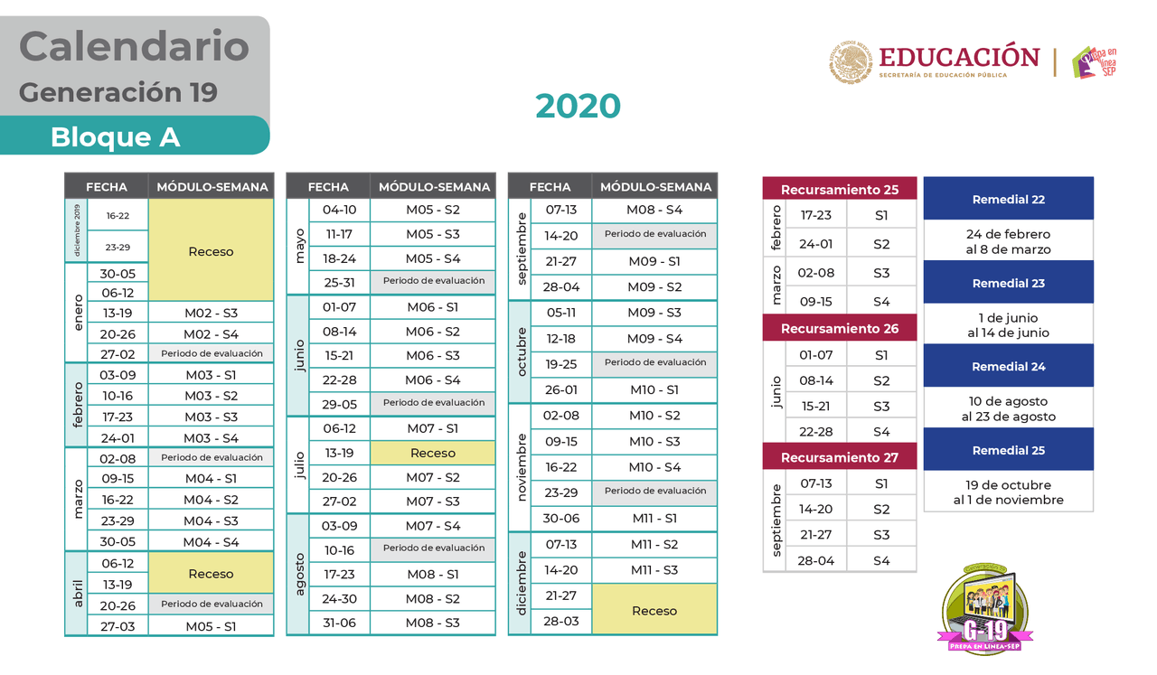 Calendario De Prepa En Linea 2019