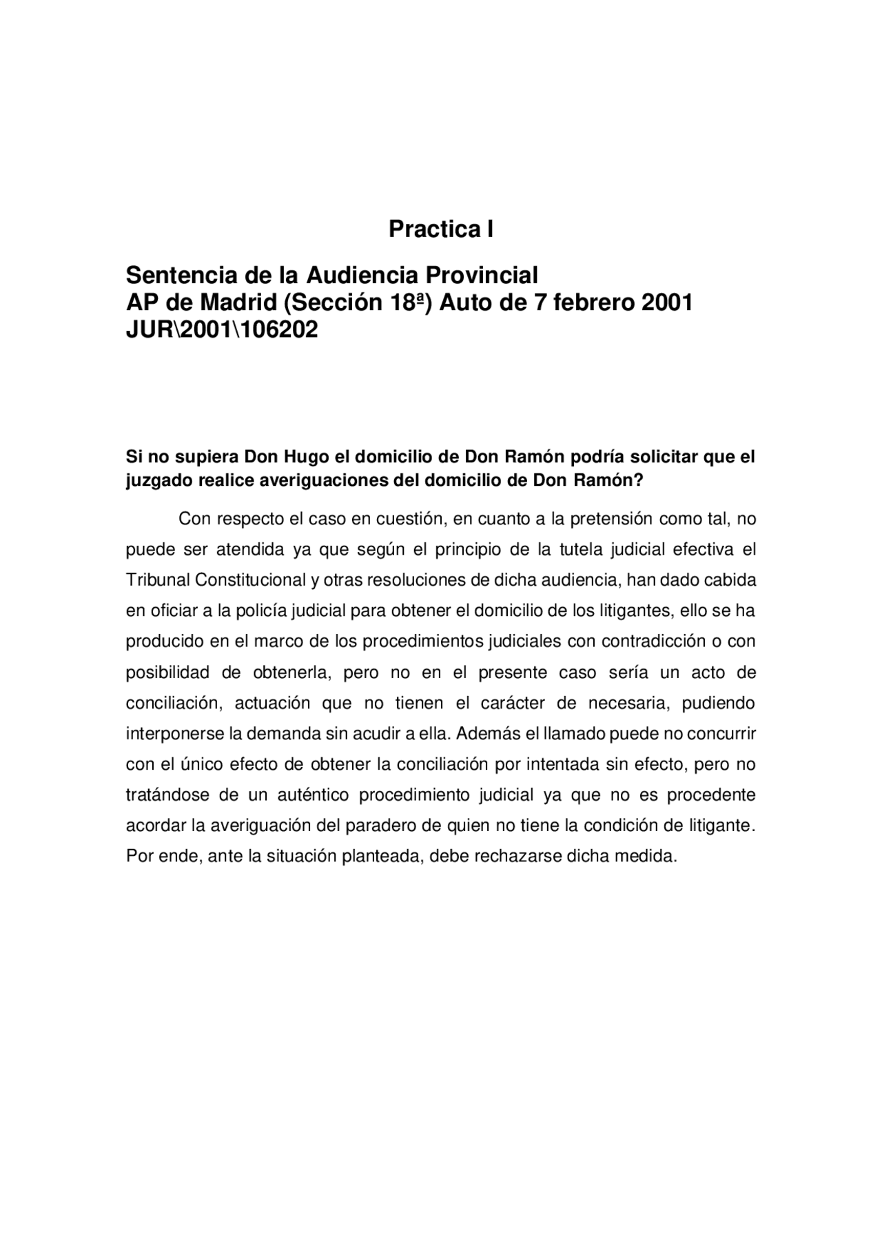 Practica I Sentencia De La Audiencia Provincial AP De Madrid (Sección ...