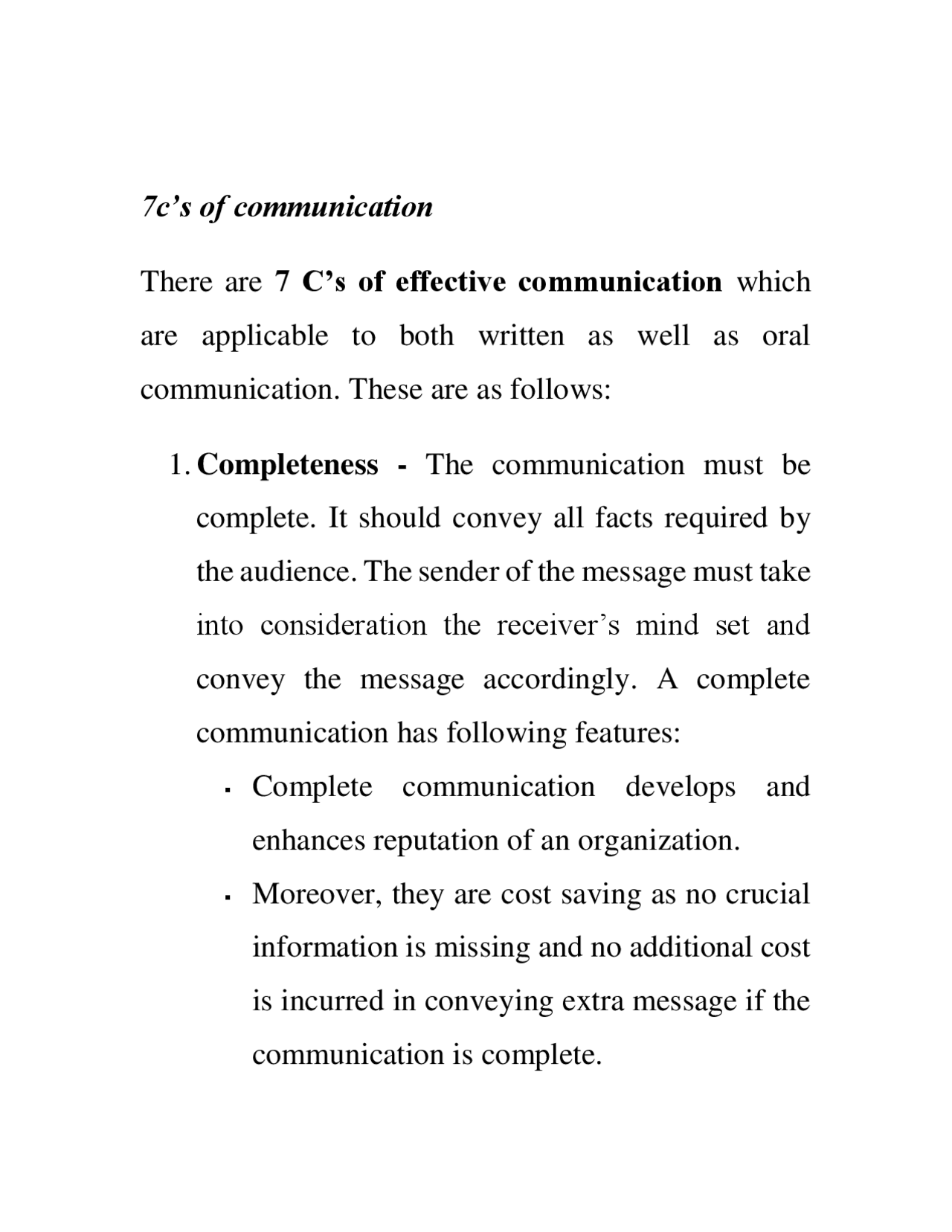 7C's c of Communication - Docsity