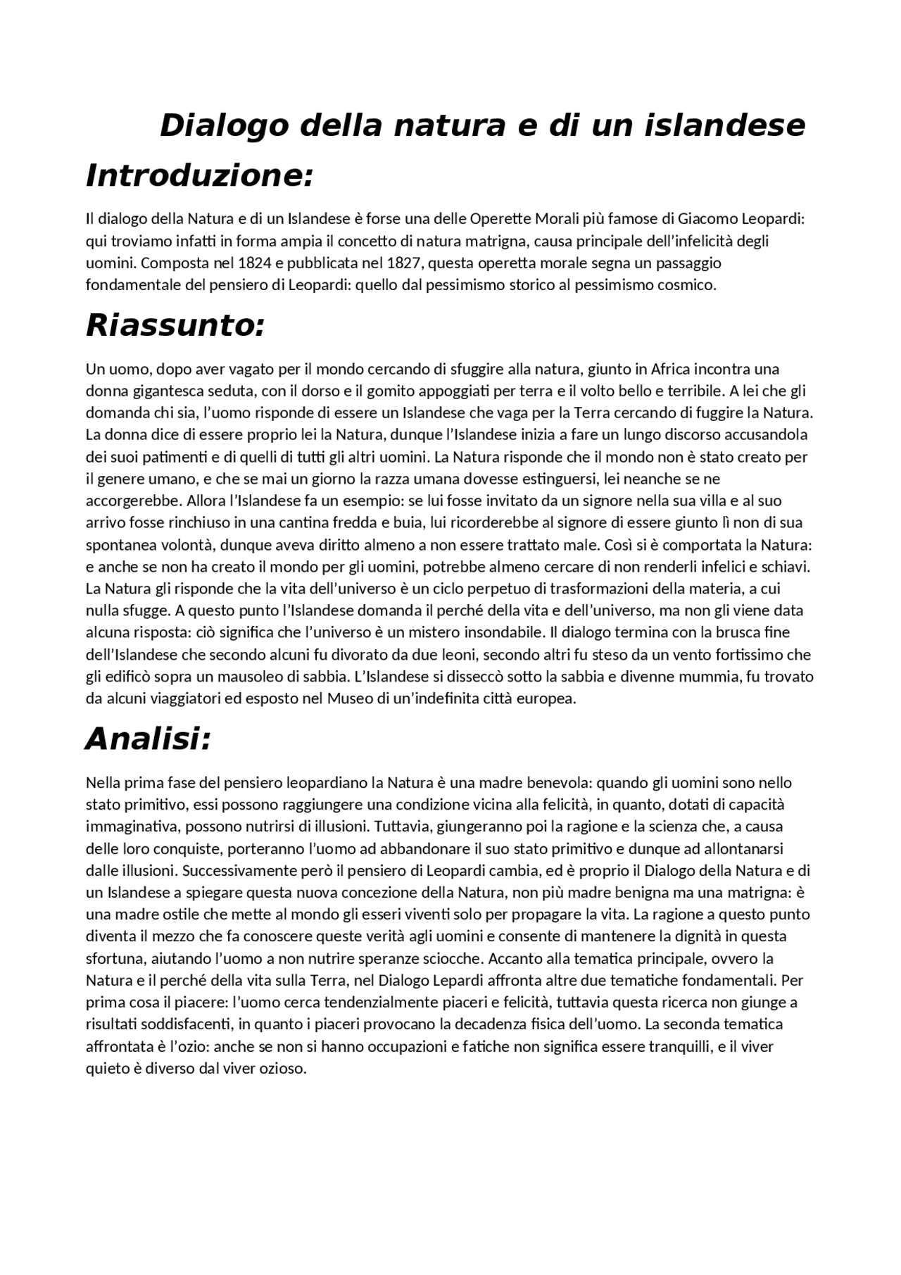 dialogo della natura e di un islandese analisi