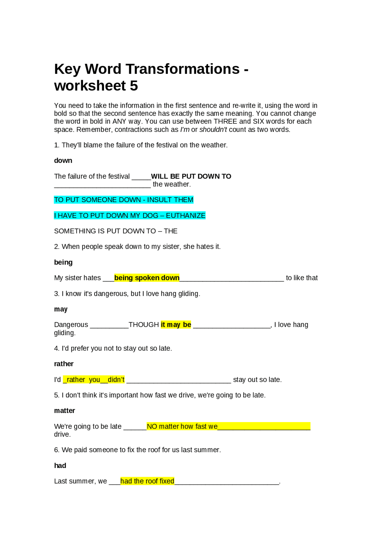 Key Word Transformation Advanced - Docsity