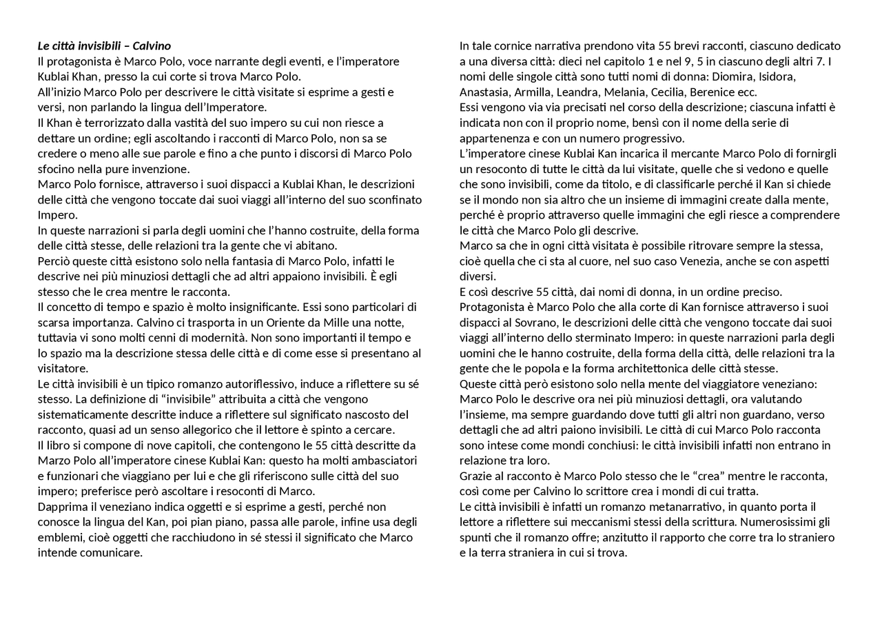 Le Città Invisibili Riassunto Per Capitoli