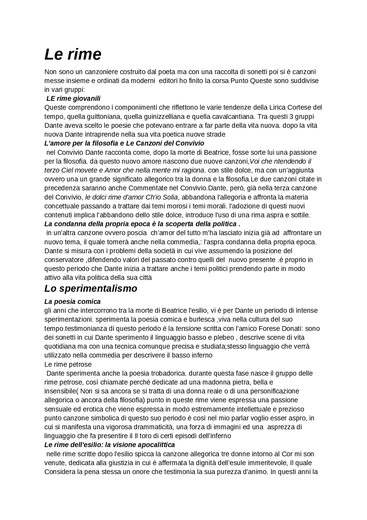 Le rime di dante alighieri - Docsity