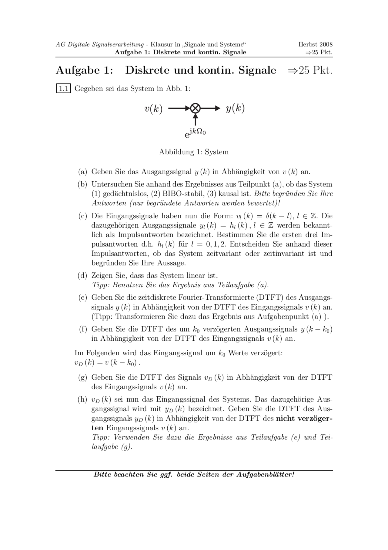 AG Digitale Signalverarbeitung - Altklausur „Signale und Systeme ...