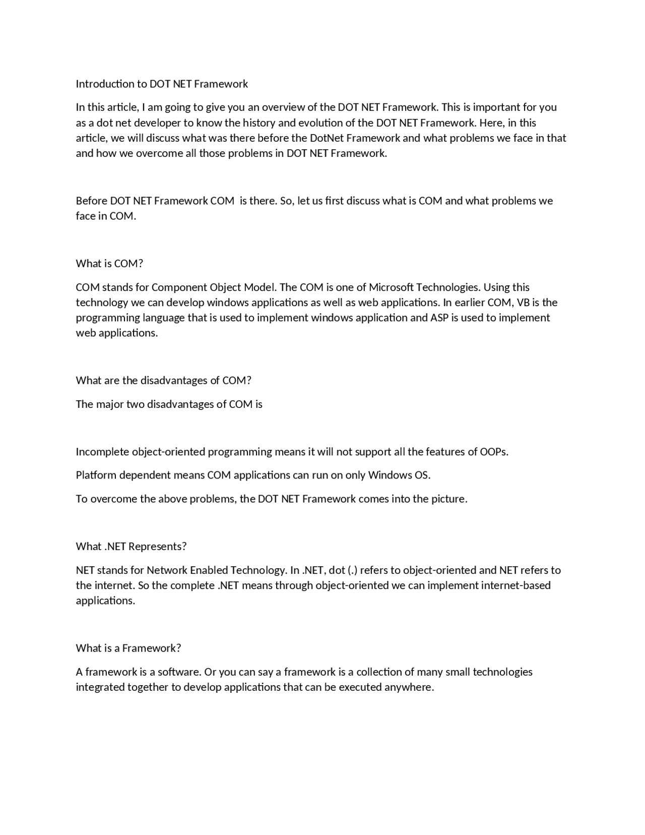 Dot net frame work example - Docsity