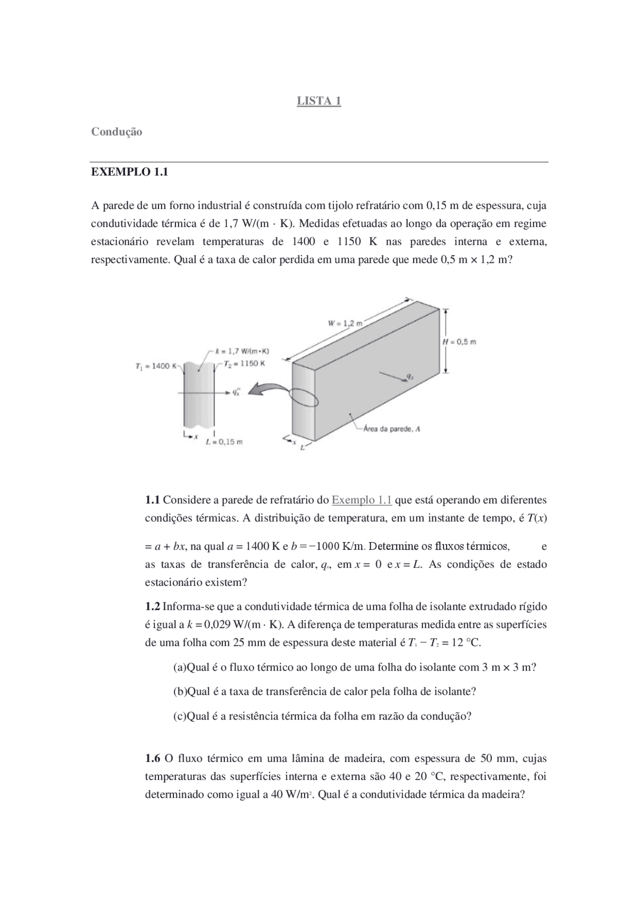 Lista 1 De Transferencia De Calor E Massa Docsity