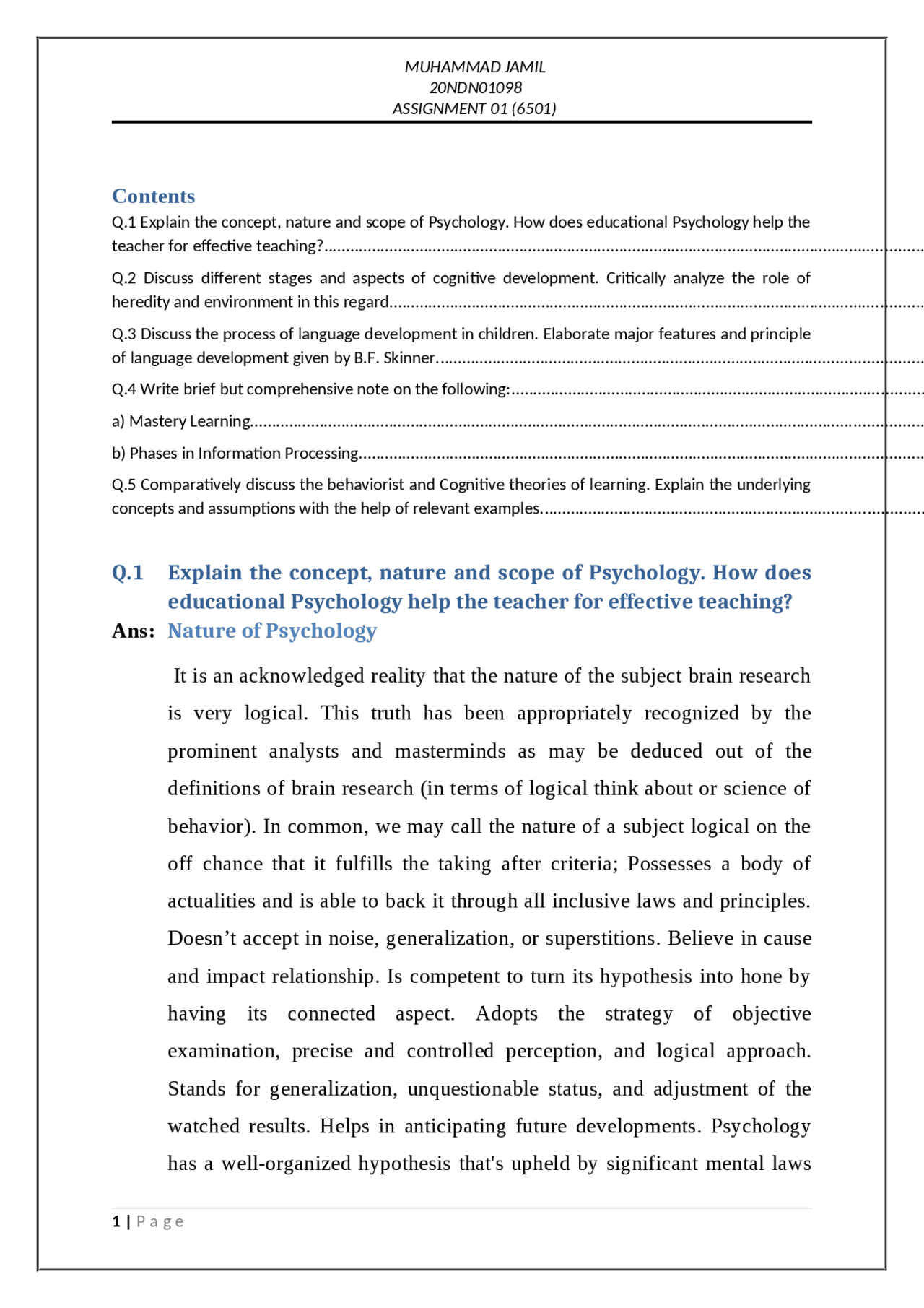 Explain the concept, nature and scope of Psychology | Assignments ...