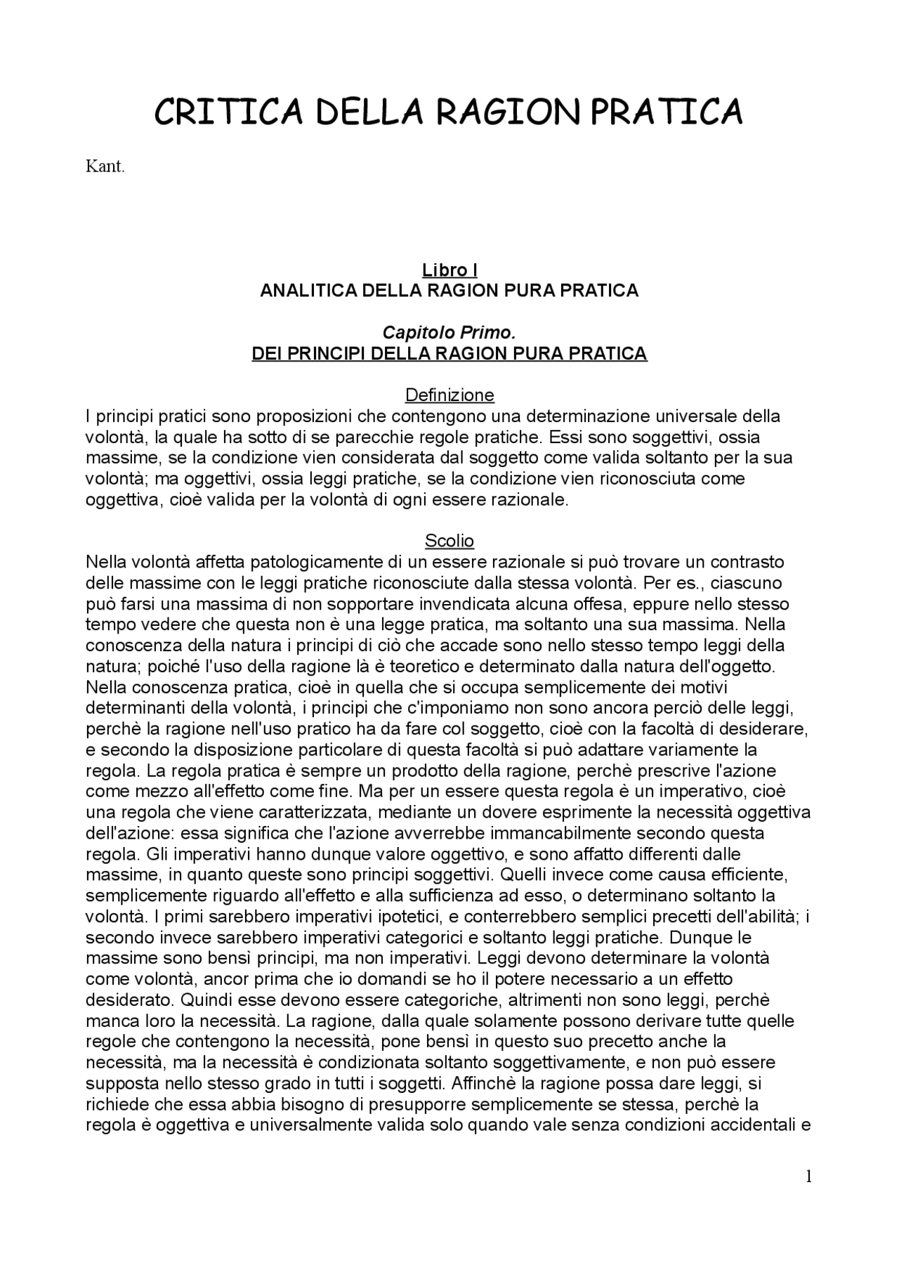 Critica della ragion pratica Docsity