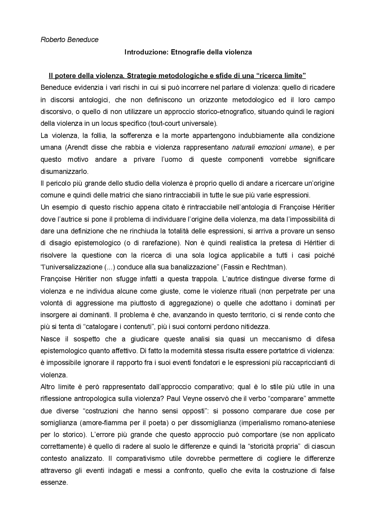 Roberto Beneduce, Etnografie della violenza Docsity