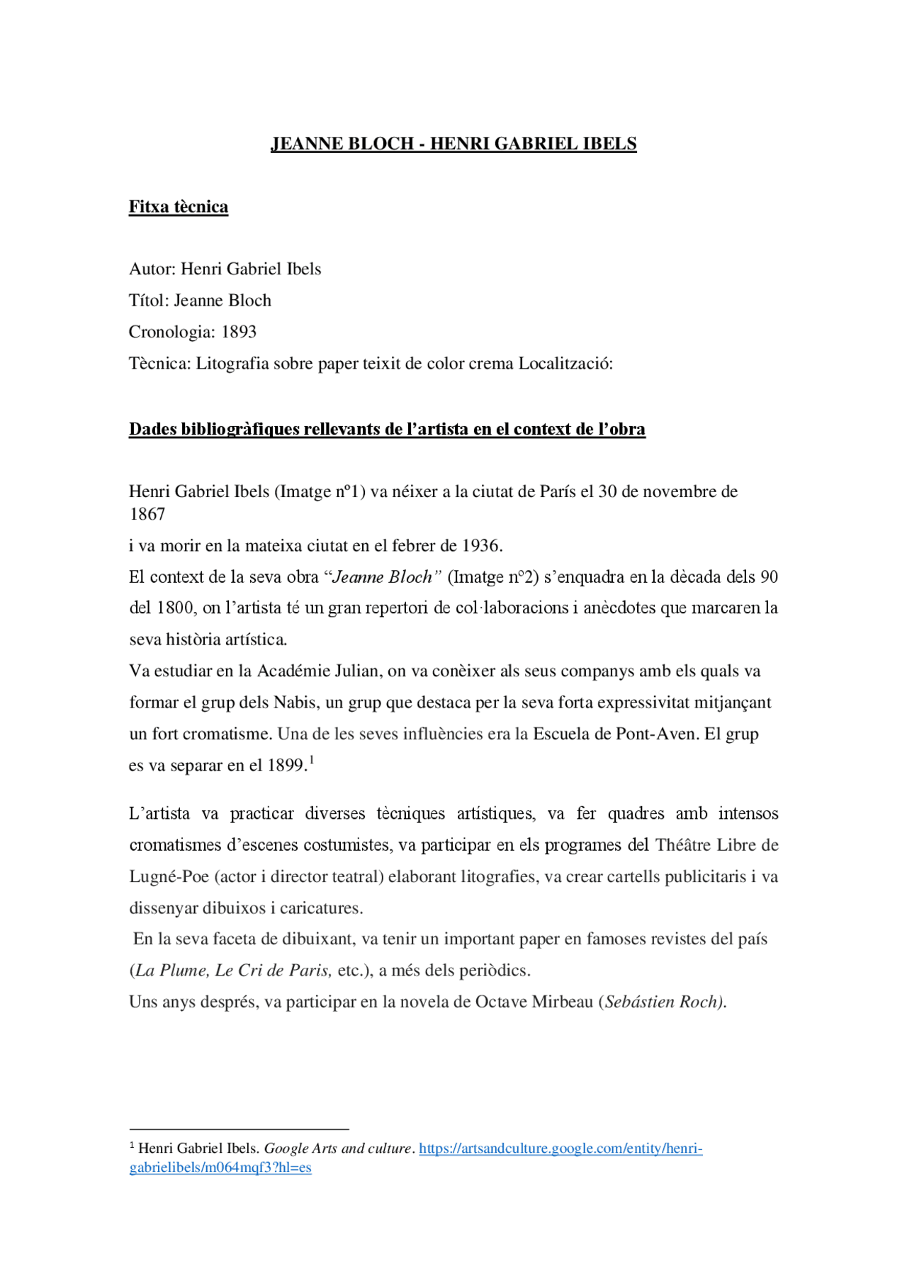 Jeanne Bloch Henri Gabriel Ibels Docsity