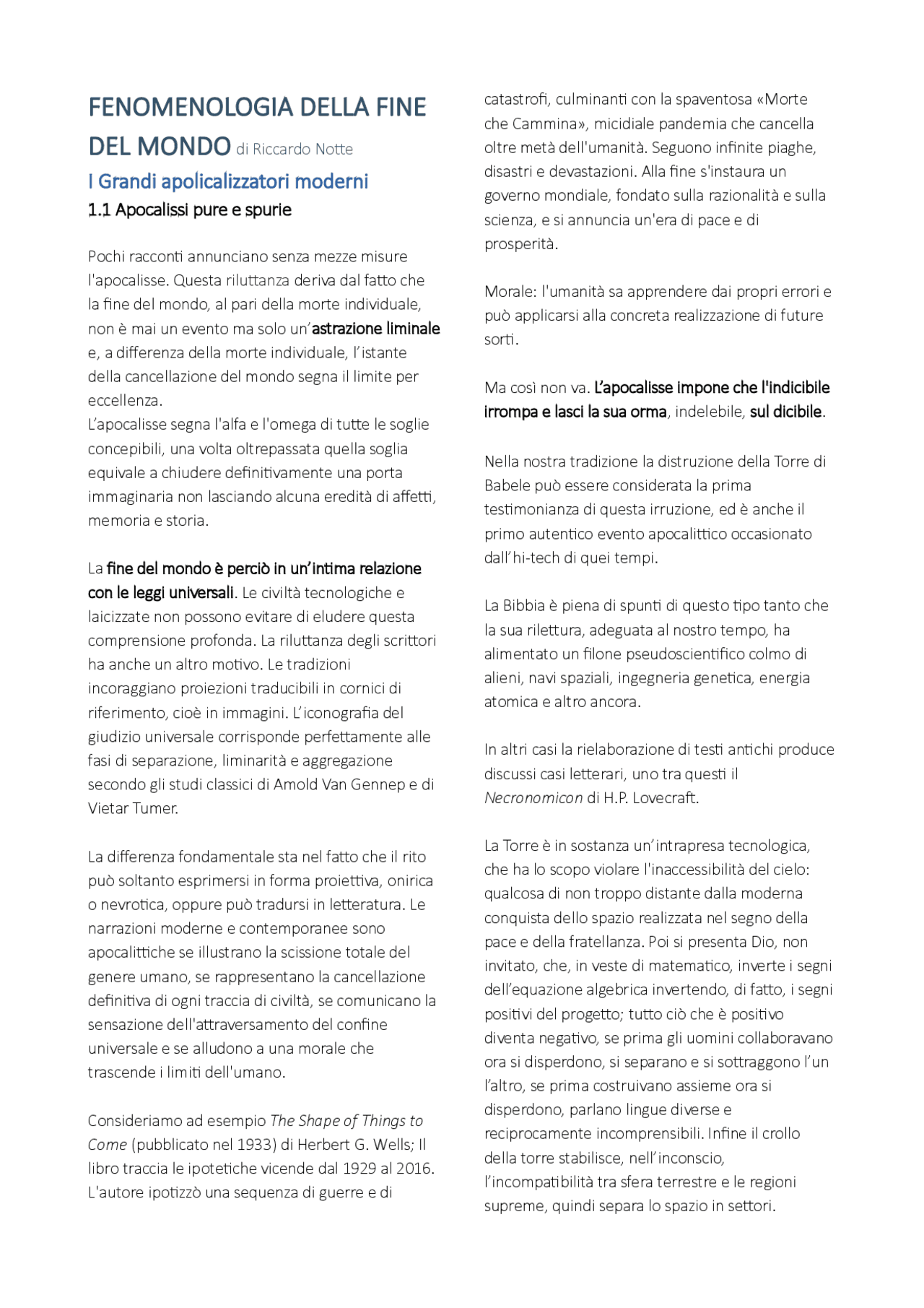 Fenomenologia della fine del mondo riassunto Docsity