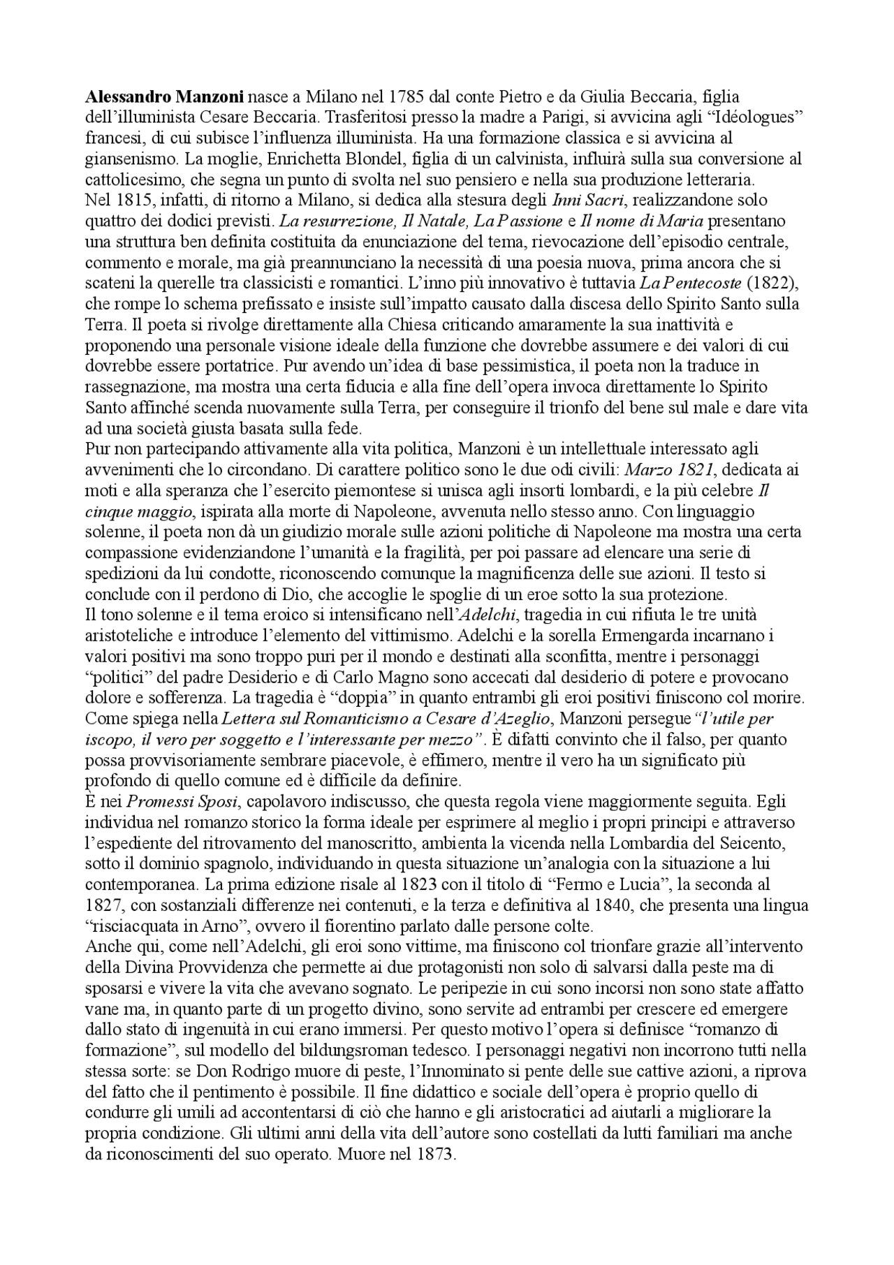 Alessandro Manzoni - Docsity