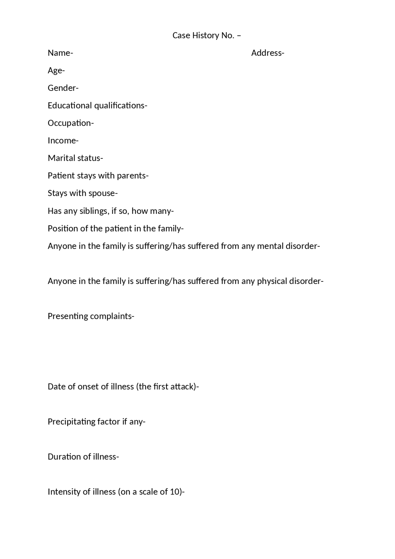 IGNOU clinical psychology internship case history format Lab Reports