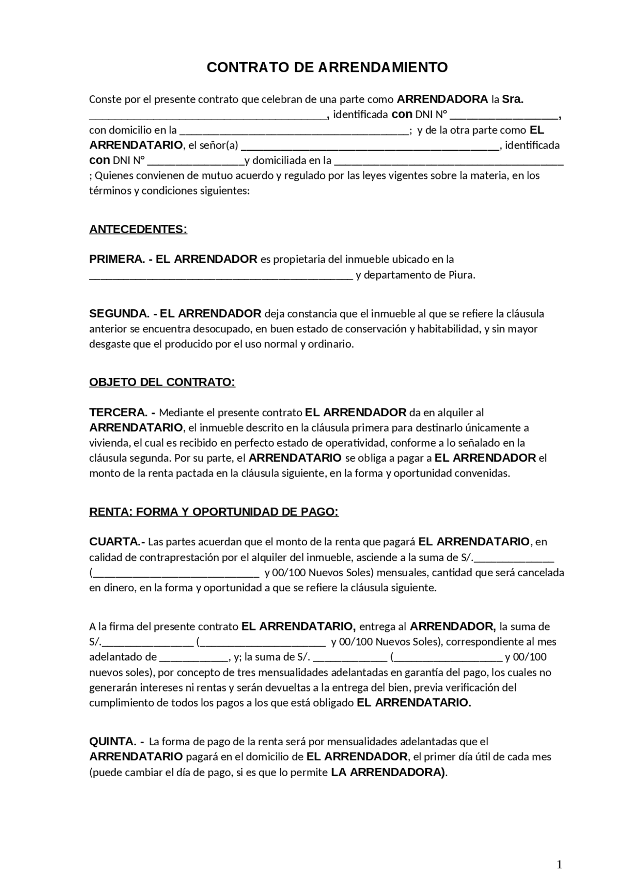 Contrato de arrendamiento EN PERU - Docsity
