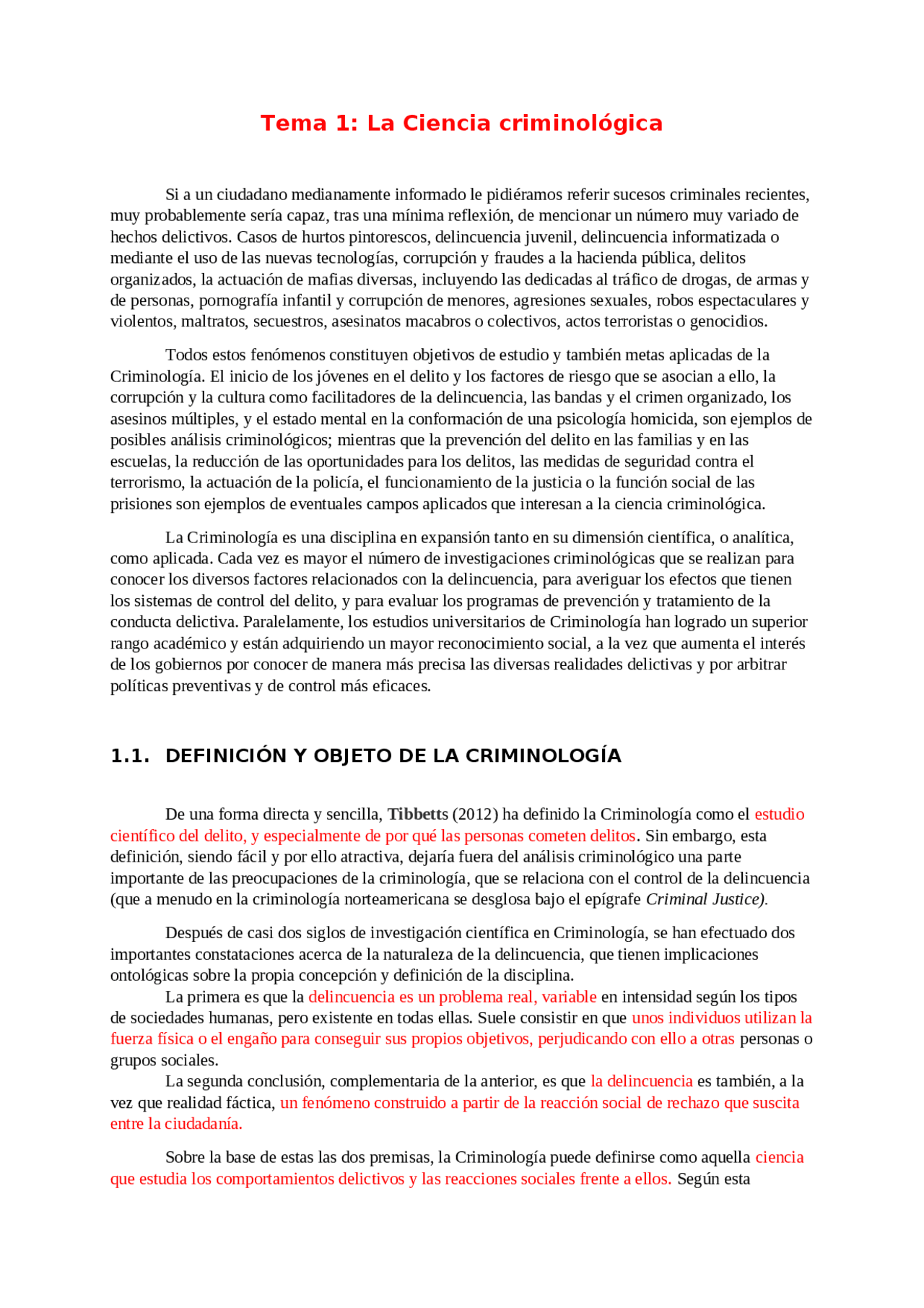 Apuntes tema 1-5 Introduccion a la criminologia - Docsity