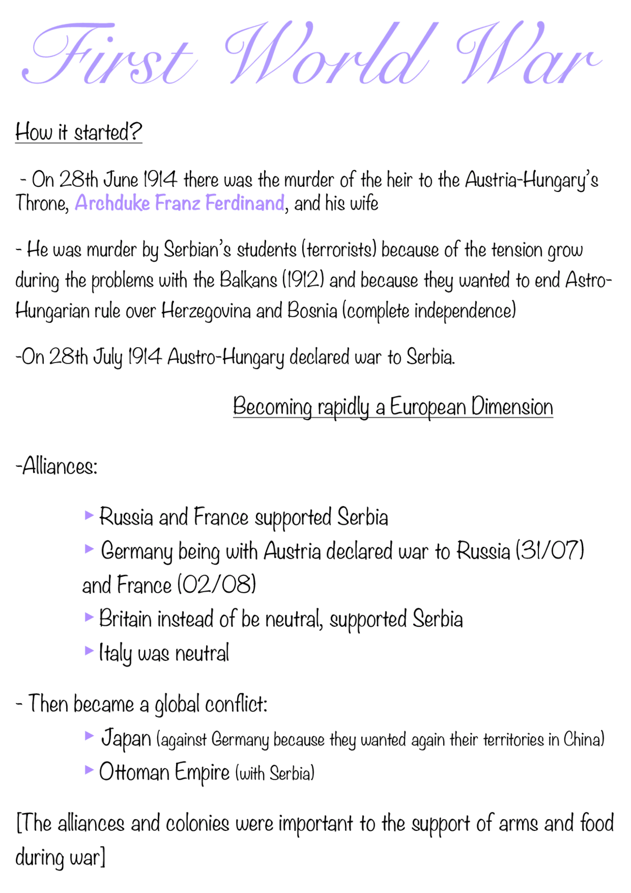 Prima guerra mondiale in inglese Docsity