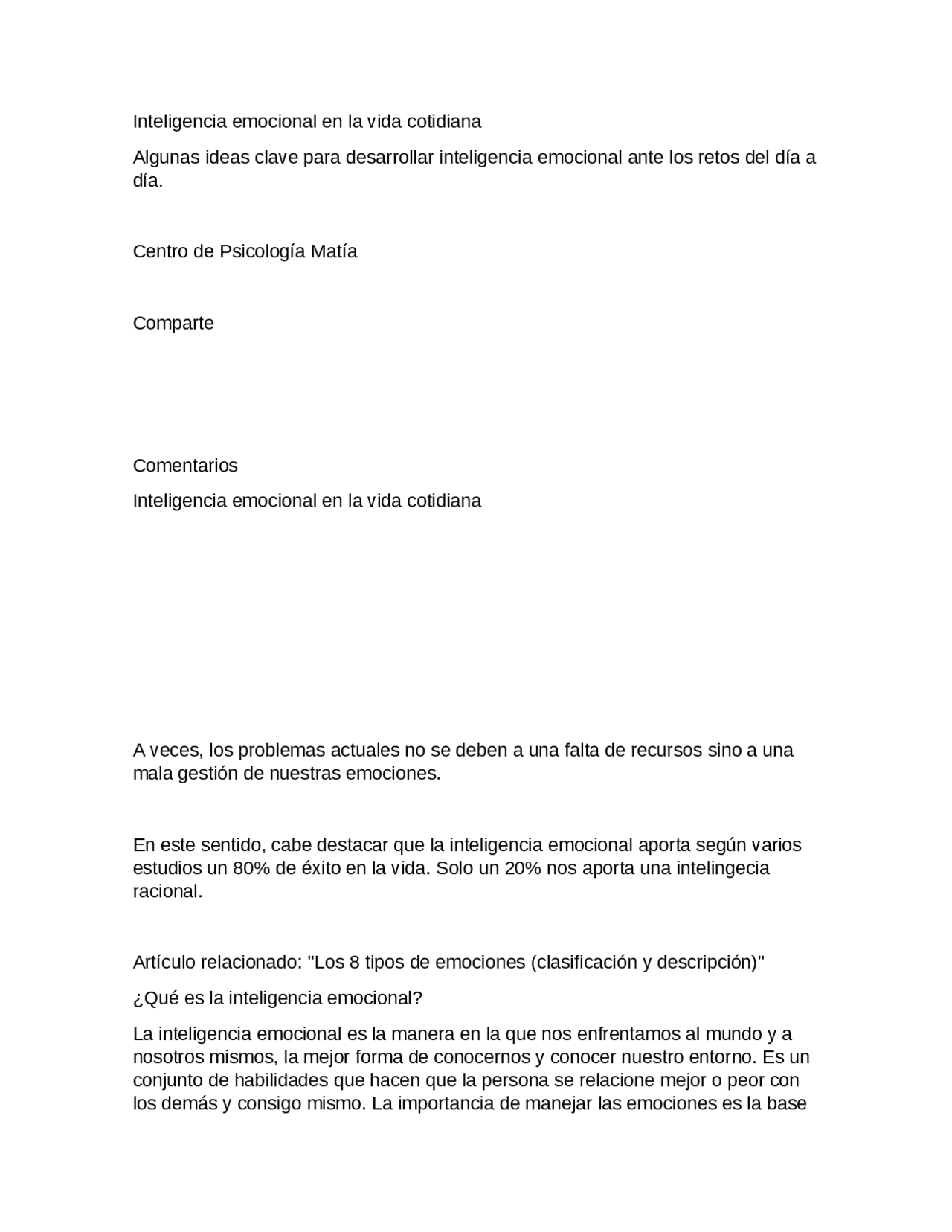 Inteligencia emocional en la vida cotidiana - Docsity