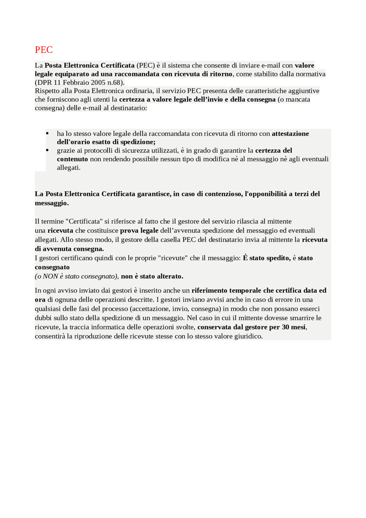 Posta Elettronica Certificata Docsity