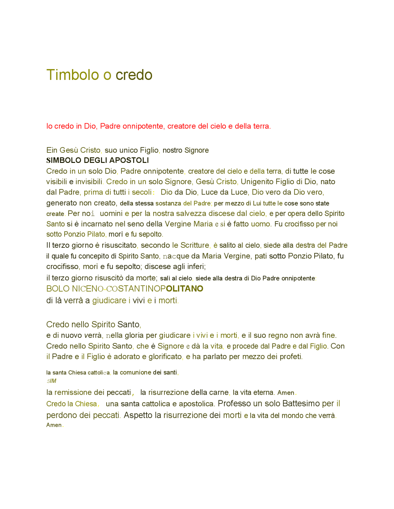 credo in latino cantato testo
