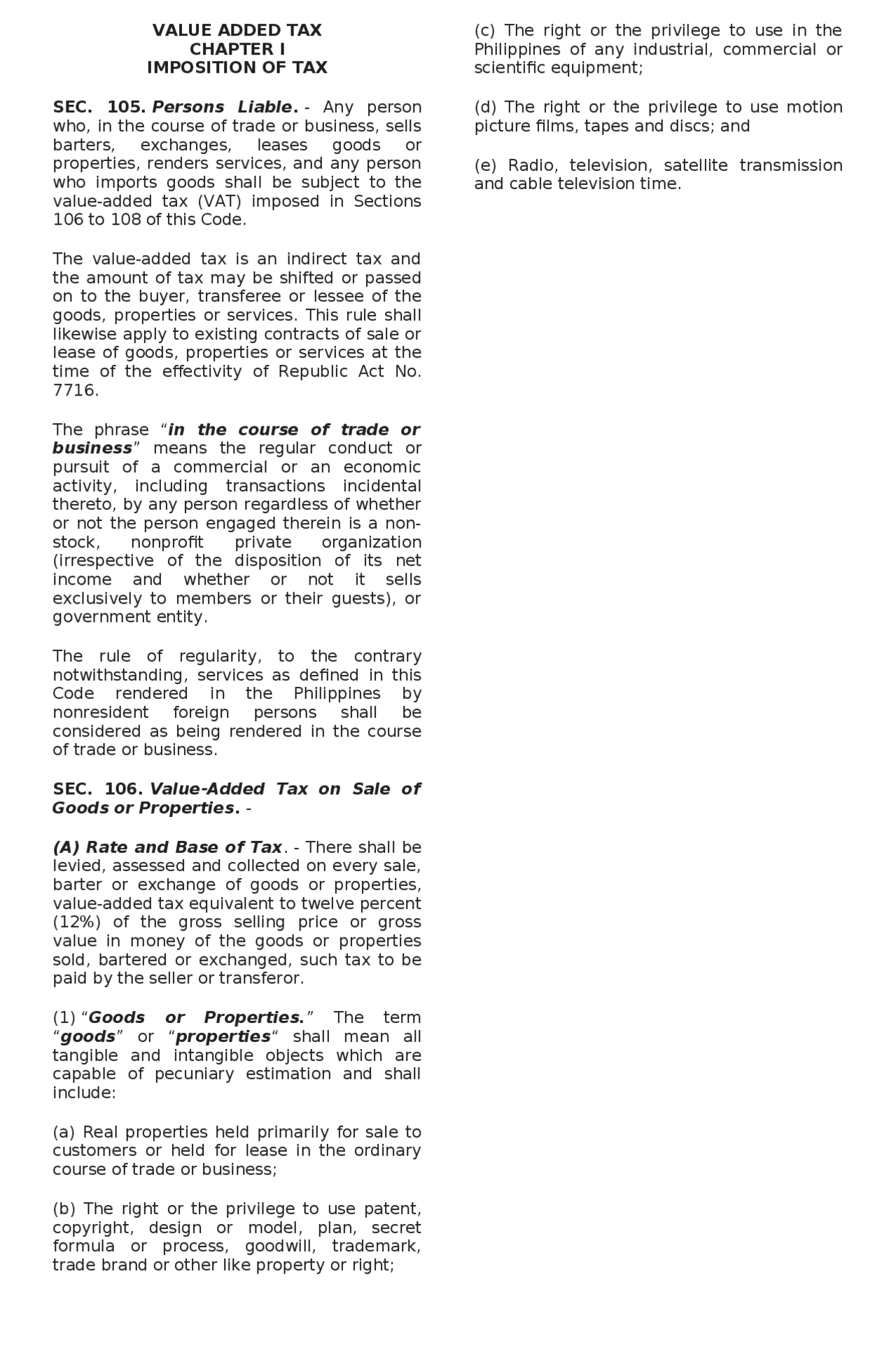 Article 106A, article 106B, Aticle 108A of the Tax Code - Docsity