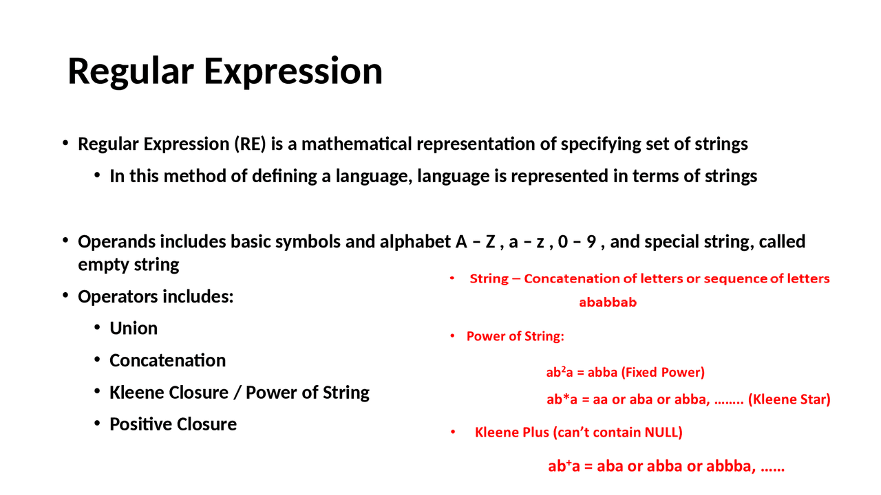 Regular Expression compiler instruction - Docsity