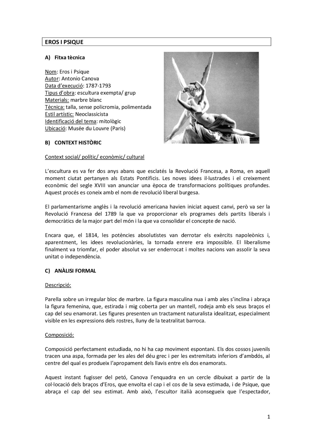 Comentari de text Eros i Psique - Docsity