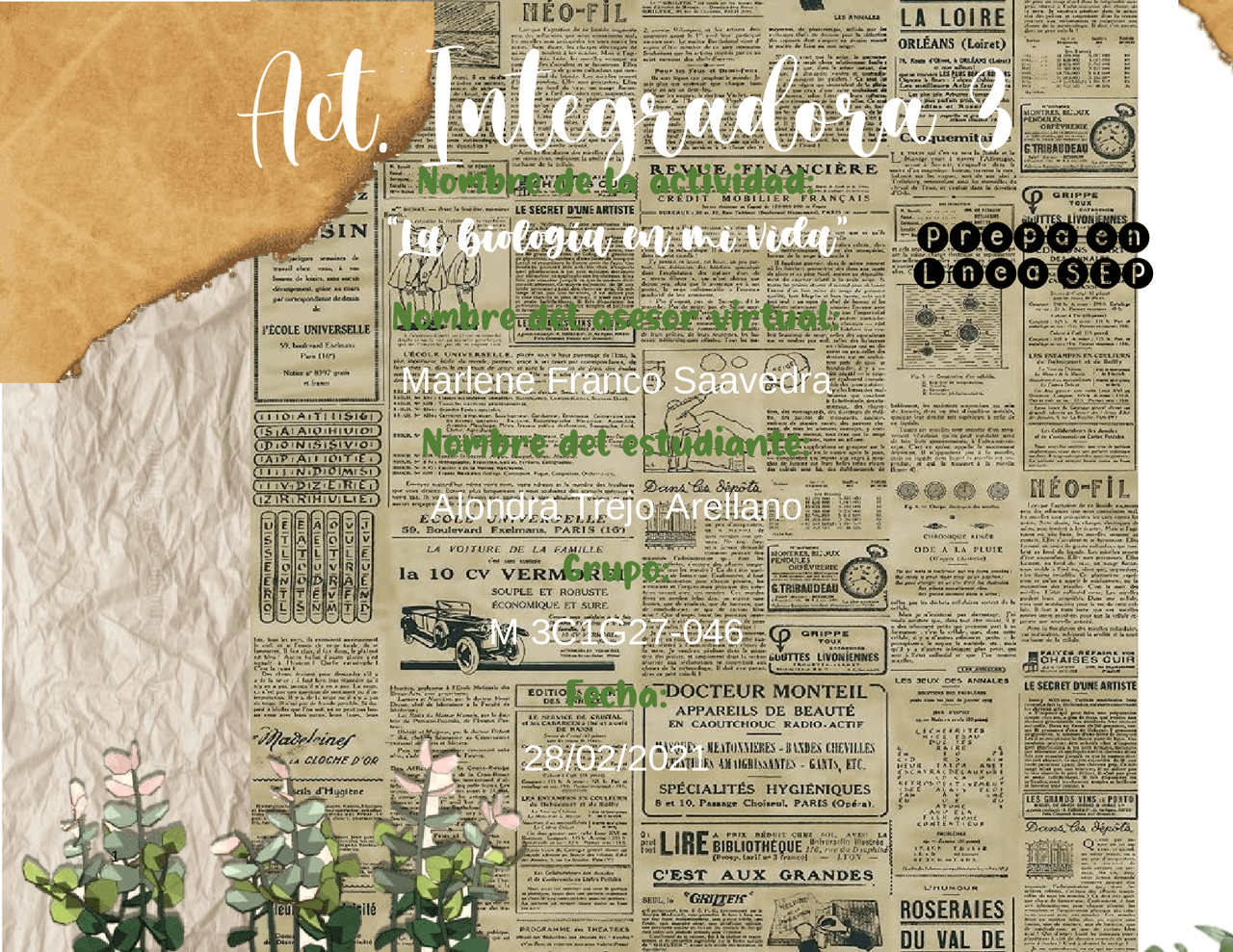 Actividad integradora 3 modulo 3 "la biología de mi vida" | Apuntes de