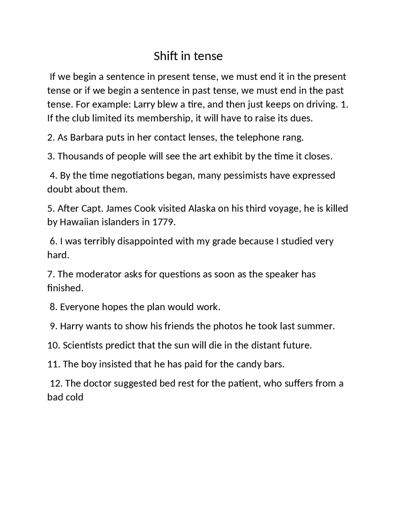 Shift in tense- english language | Lecture notes English Language | Docsity
