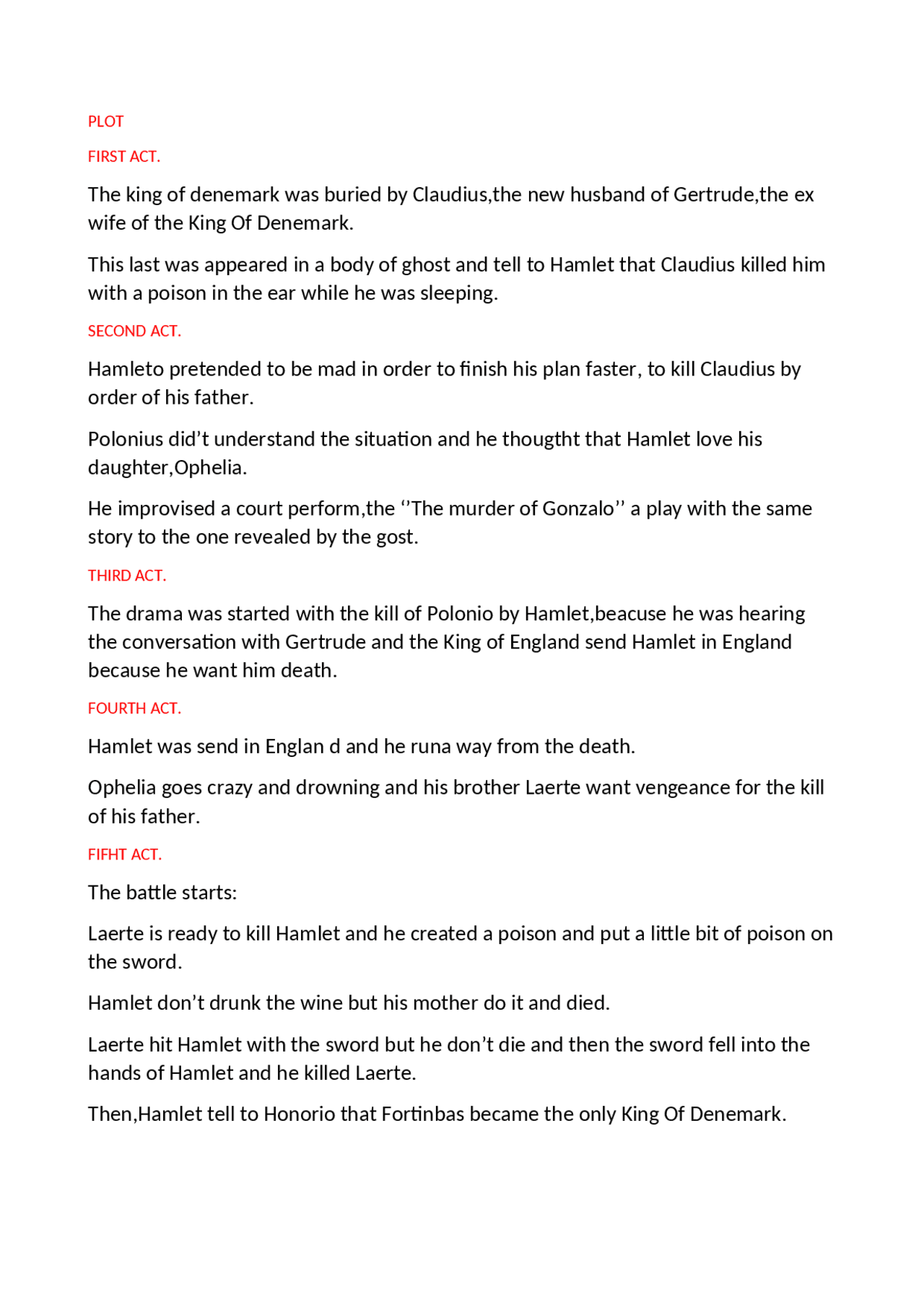 HAMLET:THE FIVE ACTS - Docsity